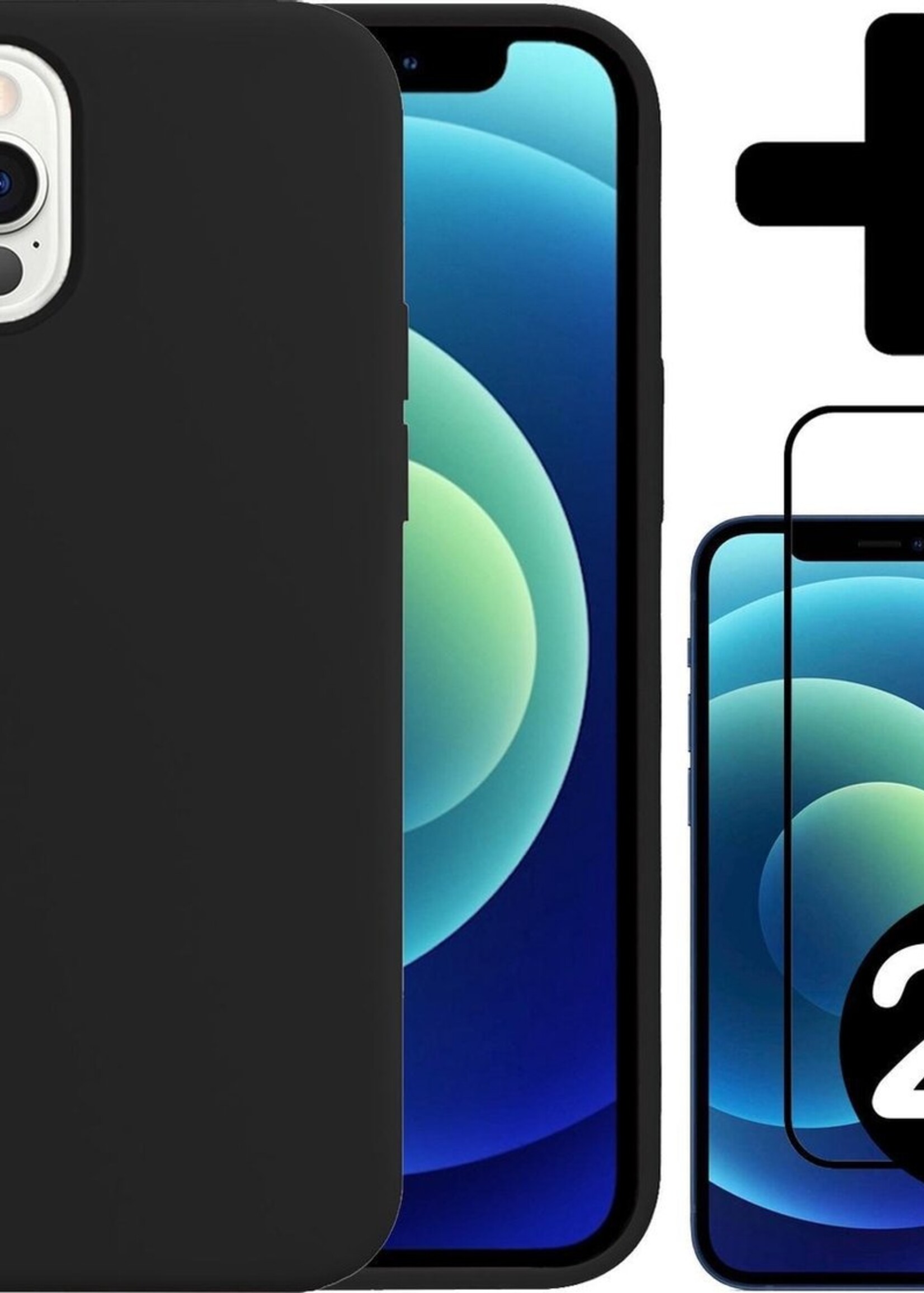 BTH Hoesje Geschikt voor iPhone 12 Pro Max Hoesje Siliconen Case Hoes Met 2x Screenprotector - Hoes Geschikt voor iPhone 12 Pro Max Hoes Cover Case - Zwart
