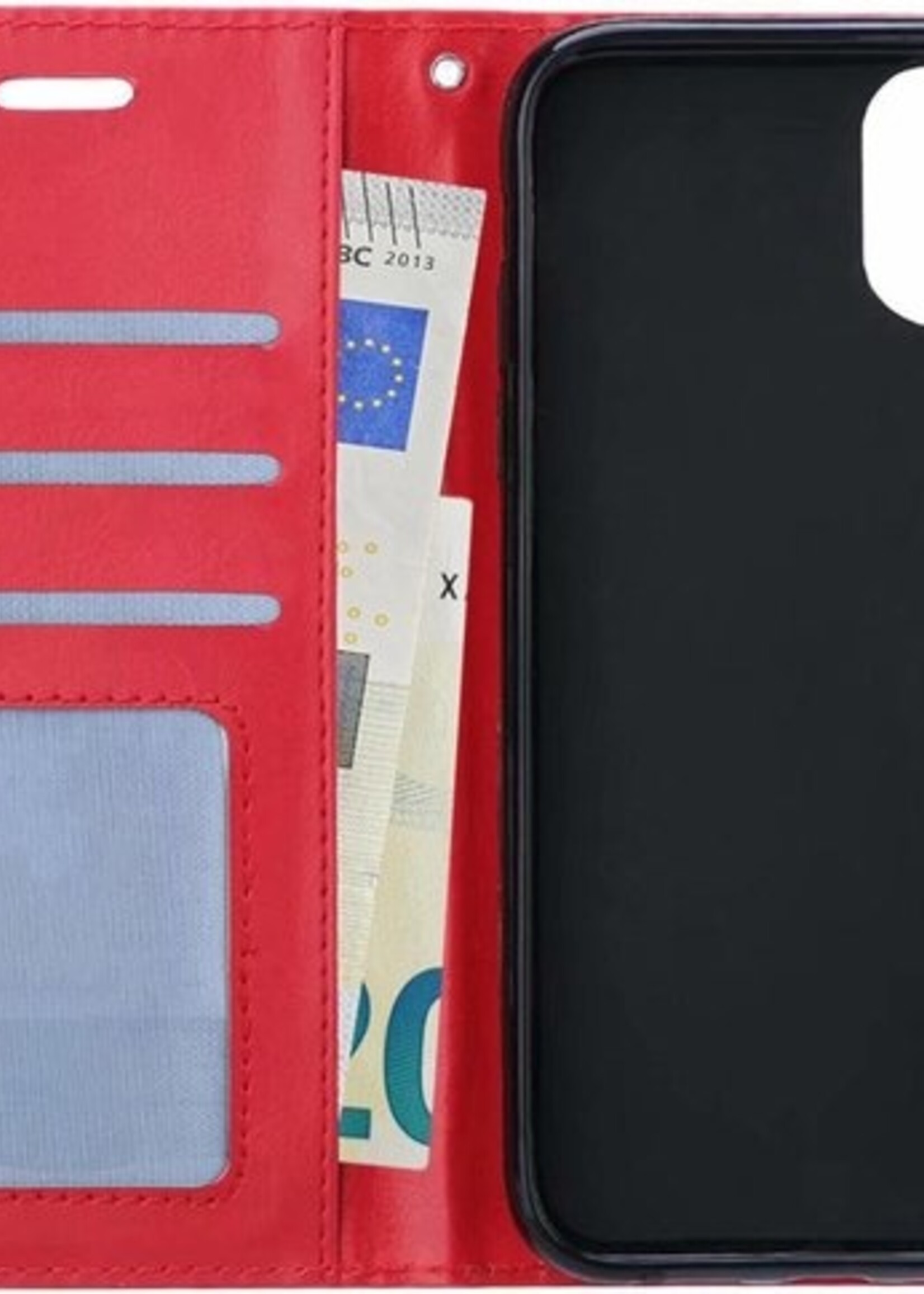 BTH Hoesje Geschikt voor iPhone 12 Mini Hoesje Book Case Hoes Portemonnee Cover Walletcase Met Screenprotector - Hoes Geschikt voor iPhone 12 Mini Hoes Bookcase Hoesje - Rood