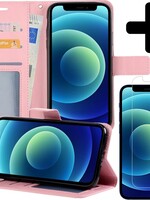 BTH BTH iPhone 12 Mini Hoesje Bookcase met screenprotector - Lichtroze
