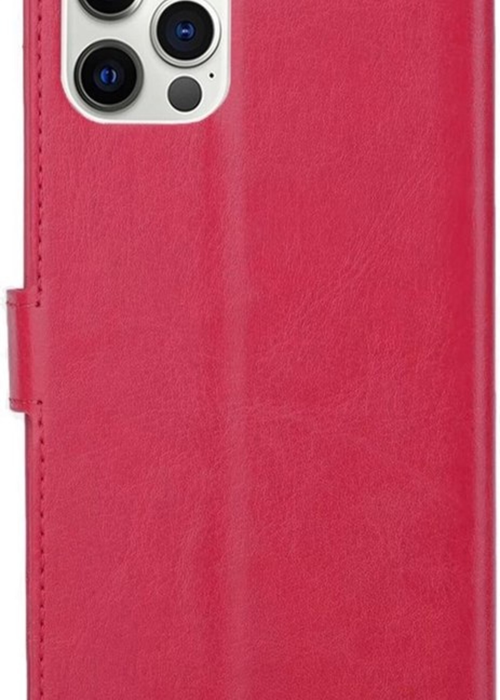 BTH Hoesje Geschikt voor iPhone 12 Pro Max Hoesje Book Case Hoes Portemonnee Cover Walletcase Met Screenprotector - Hoes Geschikt voor iPhone 12 Pro Max Hoes Bookcase Hoesje - Donkerroze