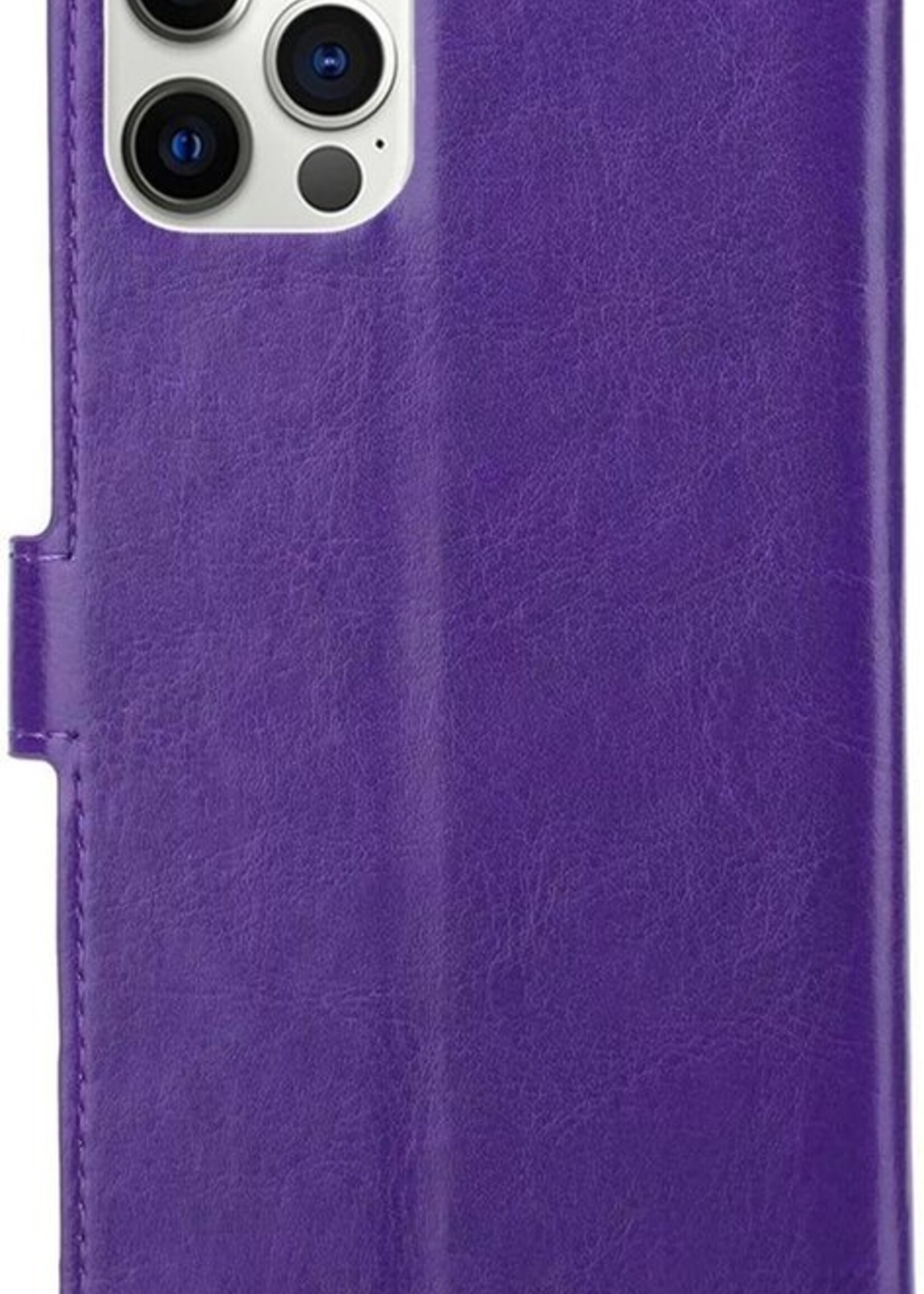 BTH Hoesje Geschikt voor iPhone 12 Pro Max Hoesje Book Case Hoes Portemonnee Cover Walletcase Met Screenprotector - Hoes Geschikt voor iPhone 12 Pro Max Hoes Bookcase Hoesje - Paars