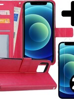 BTH BTH iPhone 12 Mini Hoesje Bookcase met 2x screenprotector - Donkerroze
