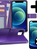 BTH BTH iPhone 12 Mini Hoesje Bookcase met 2x screenprotector - Paars