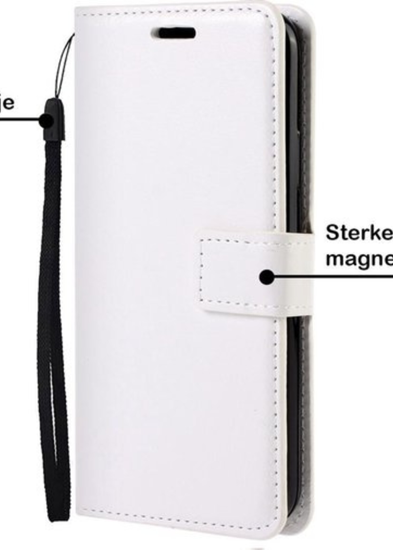 BTH Hoesje Geschikt voor iPhone 12 Mini Hoesje Book Case Hoes Portemonnee Cover Walletcase Met 2x Screenprotector - Hoes Geschikt voor iPhone 12 Mini Hoes Bookcase Hoesje - Wit