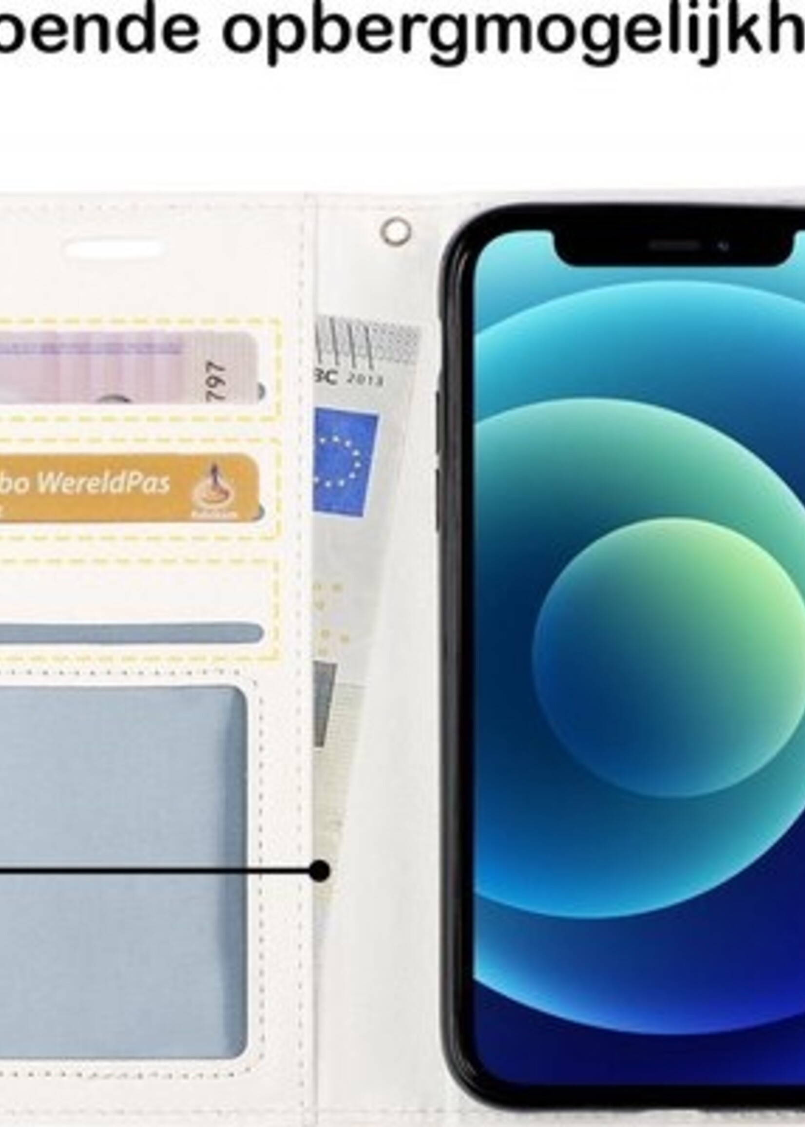 BTH Hoesje Geschikt voor iPhone 12 Mini Hoesje Book Case Hoes Portemonnee Cover Walletcase Met 2x Screenprotector - Hoes Geschikt voor iPhone 12 Mini Hoes Bookcase Hoesje - Wit