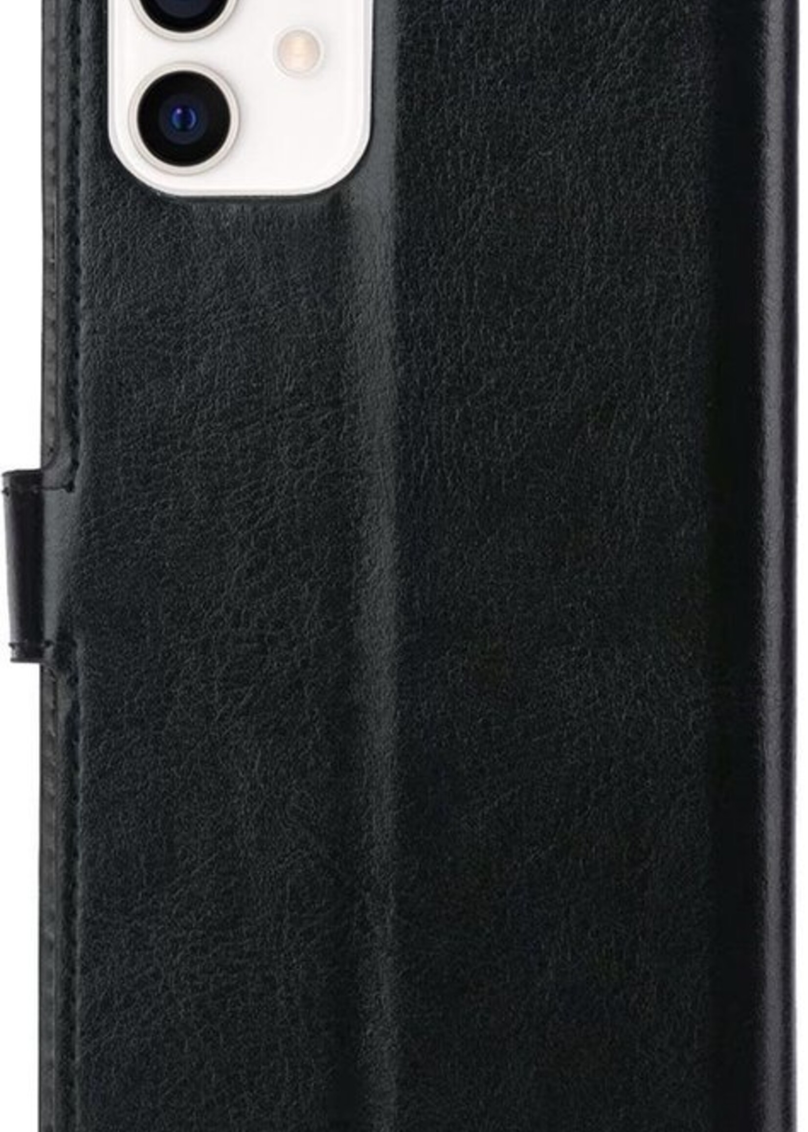 BTH Hoesje Geschikt voor iPhone 12 Mini Hoesje Book Case Hoes Portemonnee Cover Walletcase Met 2x Screenprotector - Hoes Geschikt voor iPhone 12 Mini Hoes Bookcase Hoesje - Zwart