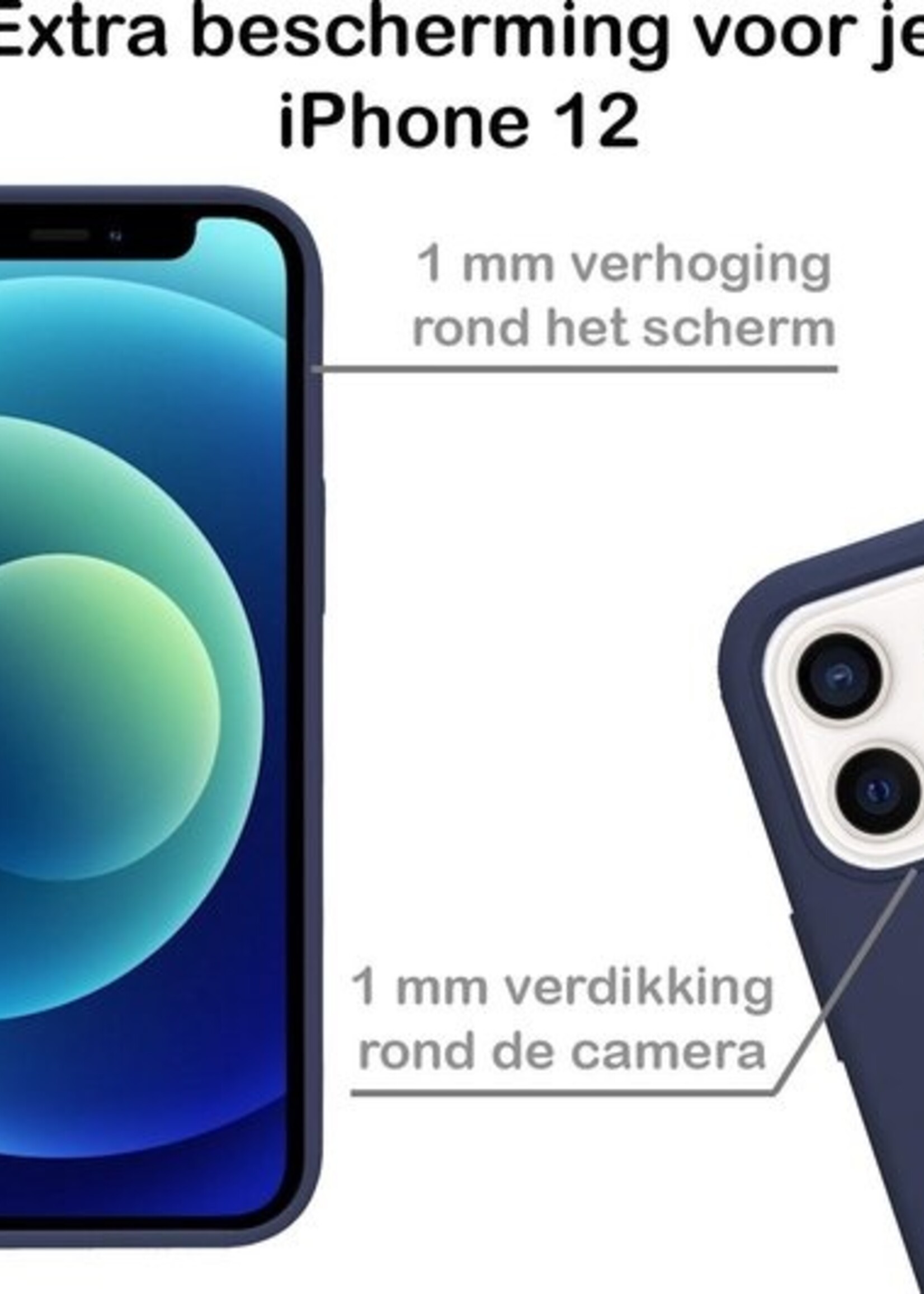 BTH Hoesje Geschikt voor iPhone 12 Mini Hoesje Siliconen Case Hoes Met Screenprotector - Hoes Geschikt voor iPhone 12 Mini Hoes Cover Case - Donkerblauw