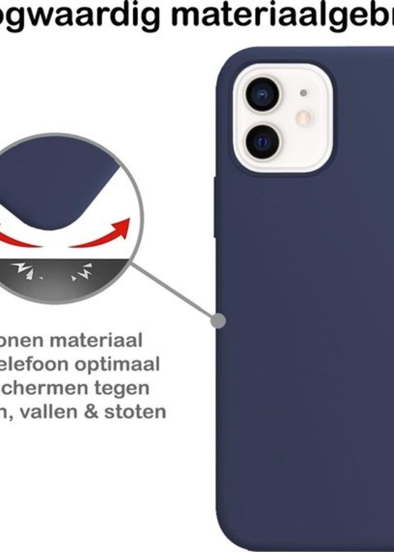 BTH Hoesje Geschikt voor iPhone 12 Mini Hoesje Siliconen Case Hoes Met Screenprotector - Hoes Geschikt voor iPhone 12 Mini Hoes Cover Case - Donkerblauw