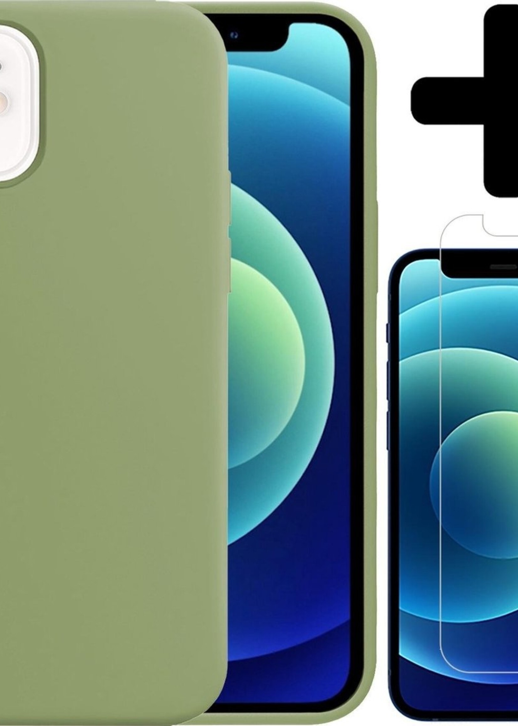 BTH Hoesje Geschikt voor iPhone 12 Mini Hoesje Siliconen Case Hoes Met Screenprotector - Hoes Geschikt voor iPhone 12 Mini Hoes Cover Case - Groen