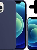 BTH BTH iPhone 12 Pro Max Hoesje Siliconen Donkerblauw En Screenprotector