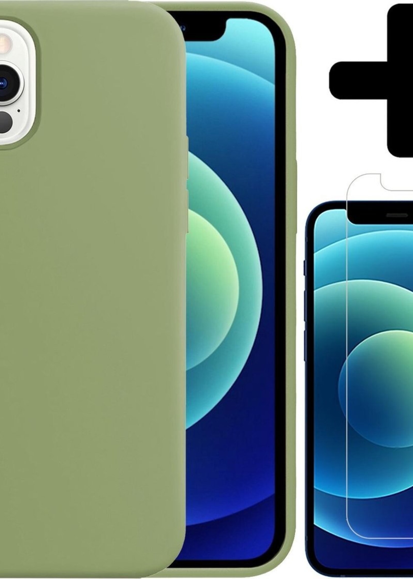 BTH Hoesje Geschikt voor iPhone 12 Pro Max Hoesje Siliconen Case Hoes Met Screenprotector - Hoes Geschikt voor iPhone 12 Pro Max Hoes Cover Case - Groen