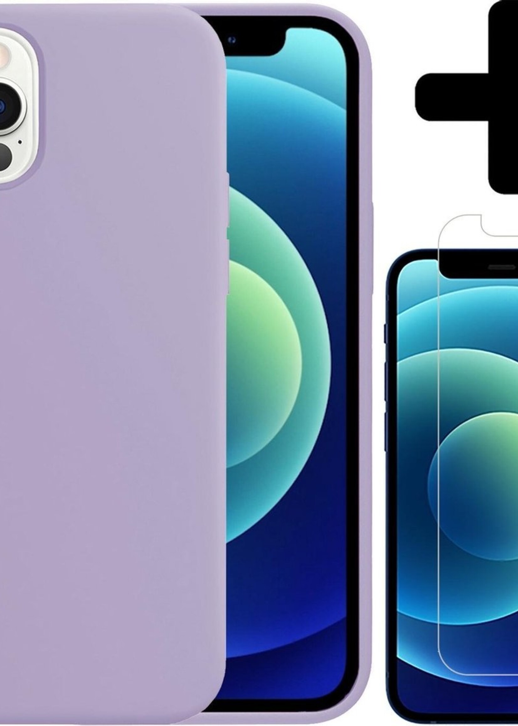 BTH Hoesje Geschikt voor iPhone 12 Pro Max Hoesje Siliconen Case Hoes Met Screenprotector - Hoes Geschikt voor iPhone 12 Pro Max Hoes Cover Case - Lila