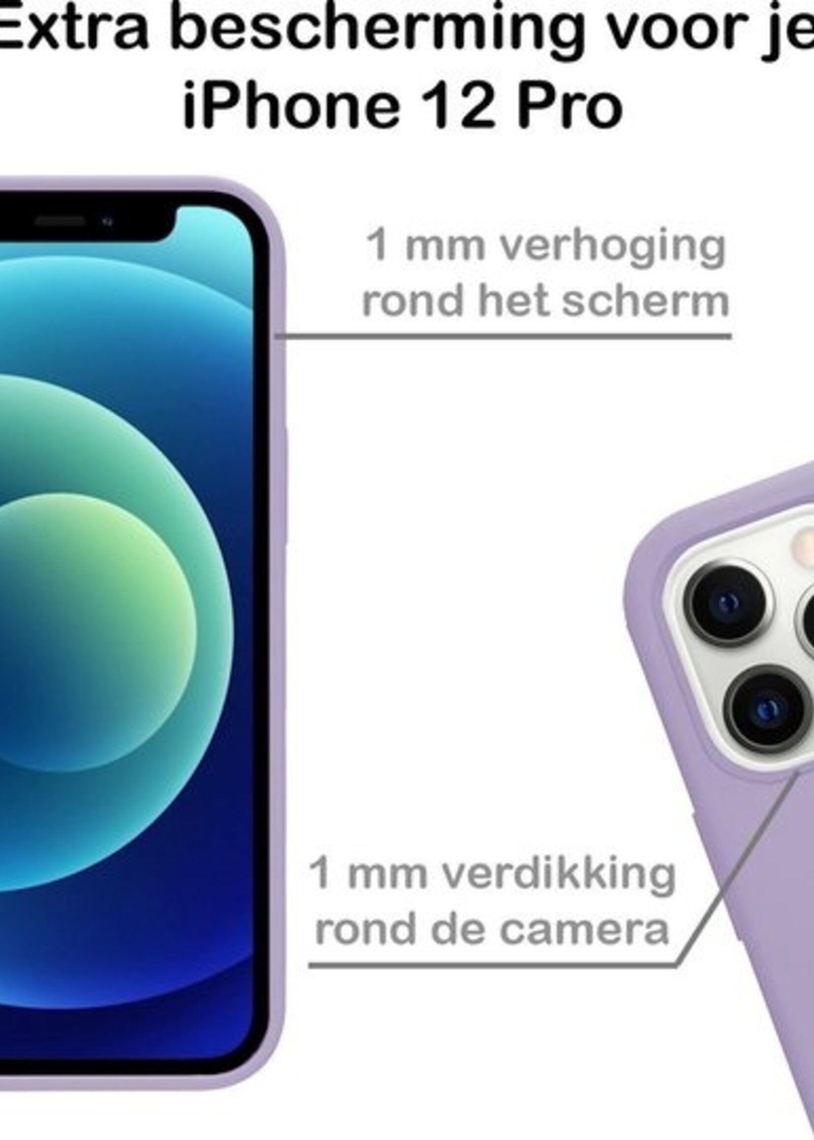 BTH Hoesje Geschikt voor iPhone 12 Pro Max Hoesje Siliconen Case Hoes Met Screenprotector - Hoes Geschikt voor iPhone 12 Pro Max Hoes Cover Case - Lila