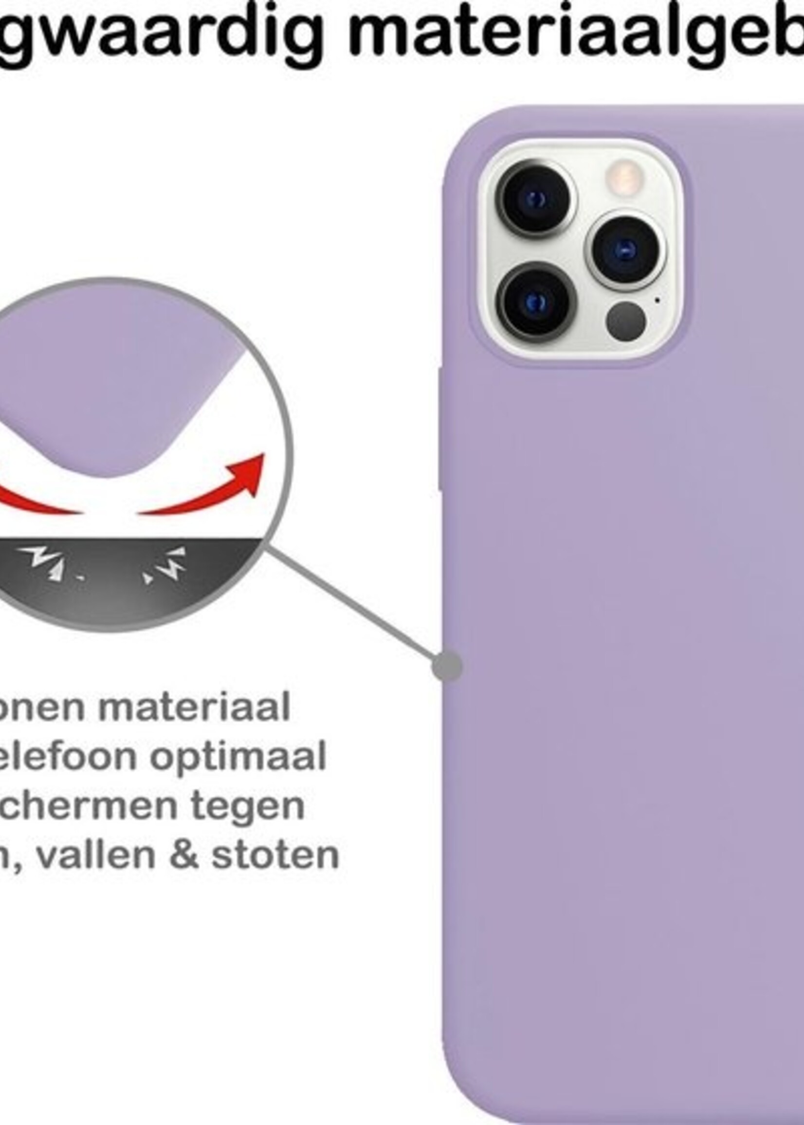 BTH Hoesje Geschikt voor iPhone 12 Pro Max Hoesje Siliconen Case Hoes Met Screenprotector - Hoes Geschikt voor iPhone 12 Pro Max Hoes Cover Case - Lila