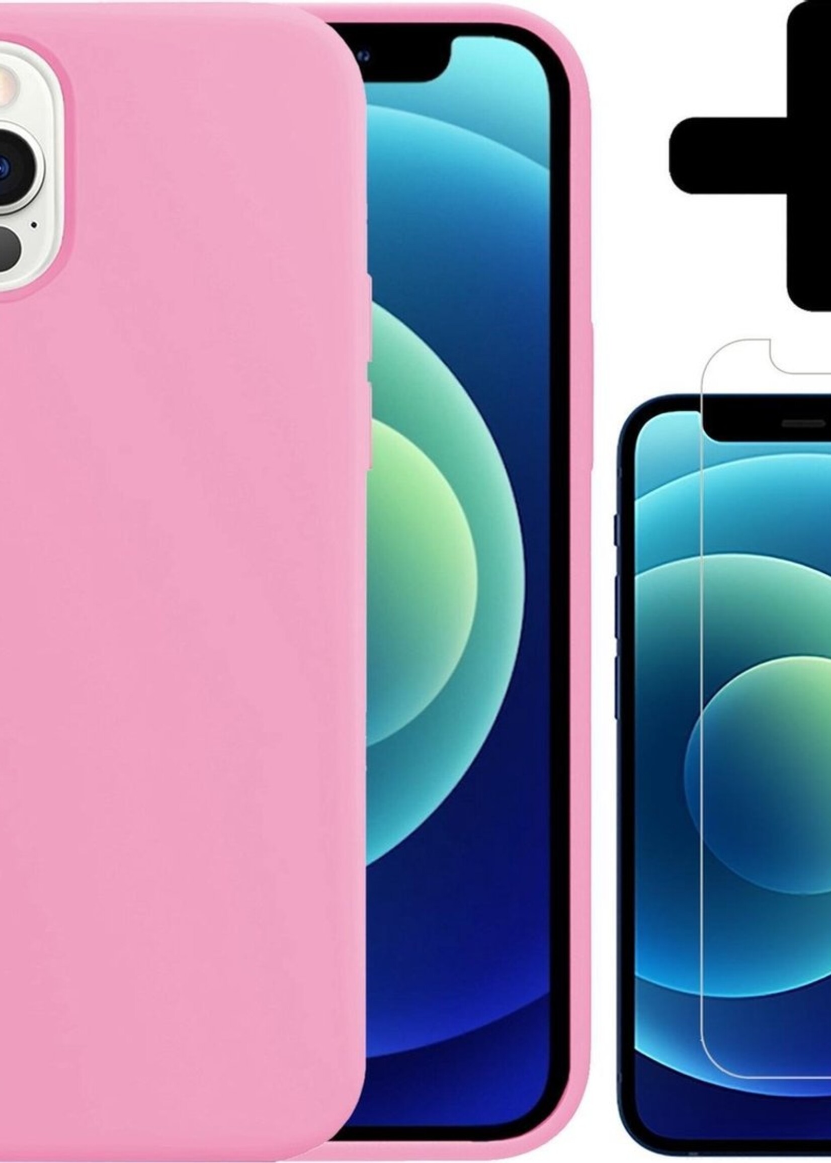 BTH Hoesje Geschikt voor iPhone 12 Pro Max Hoesje Siliconen Case Hoes Met Screenprotector - Hoes Geschikt voor iPhone 12 Pro Max Hoes Cover Case - Lichtroze