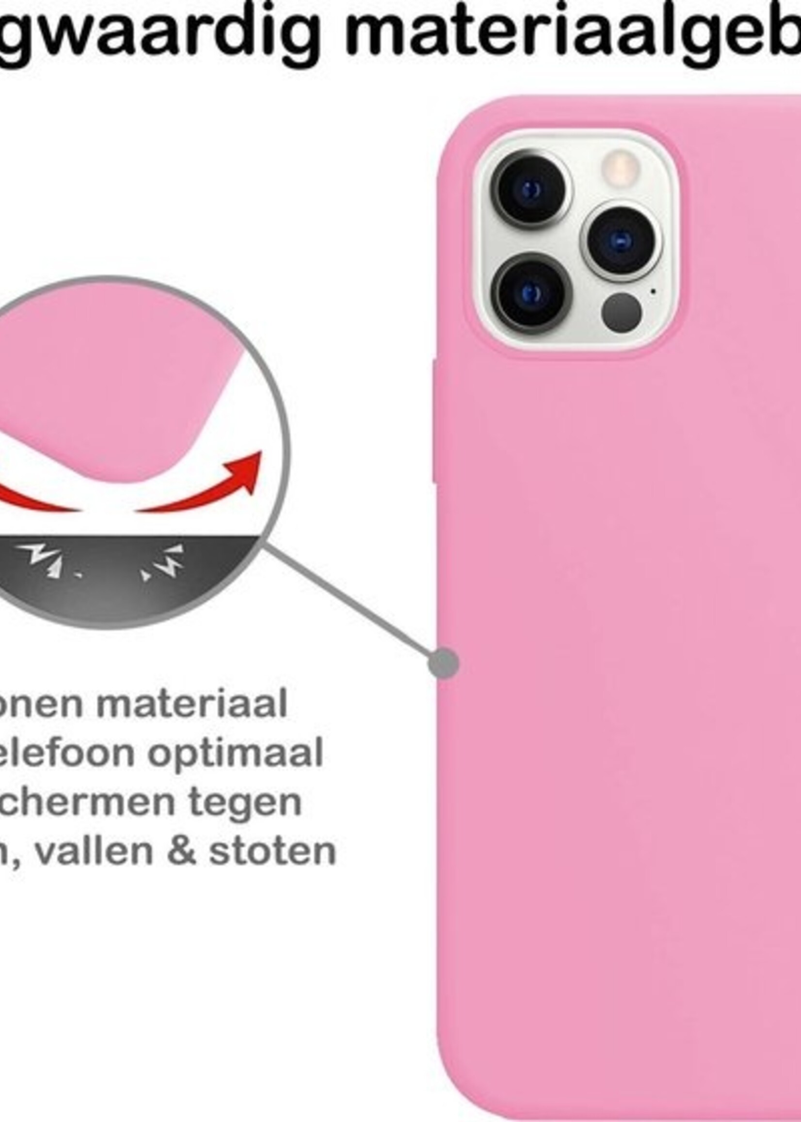 BTH Hoesje Geschikt voor iPhone 12 Pro Max Hoesje Siliconen Case Hoes Met Screenprotector - Hoes Geschikt voor iPhone 12 Pro Max Hoes Cover Case - Lichtroze