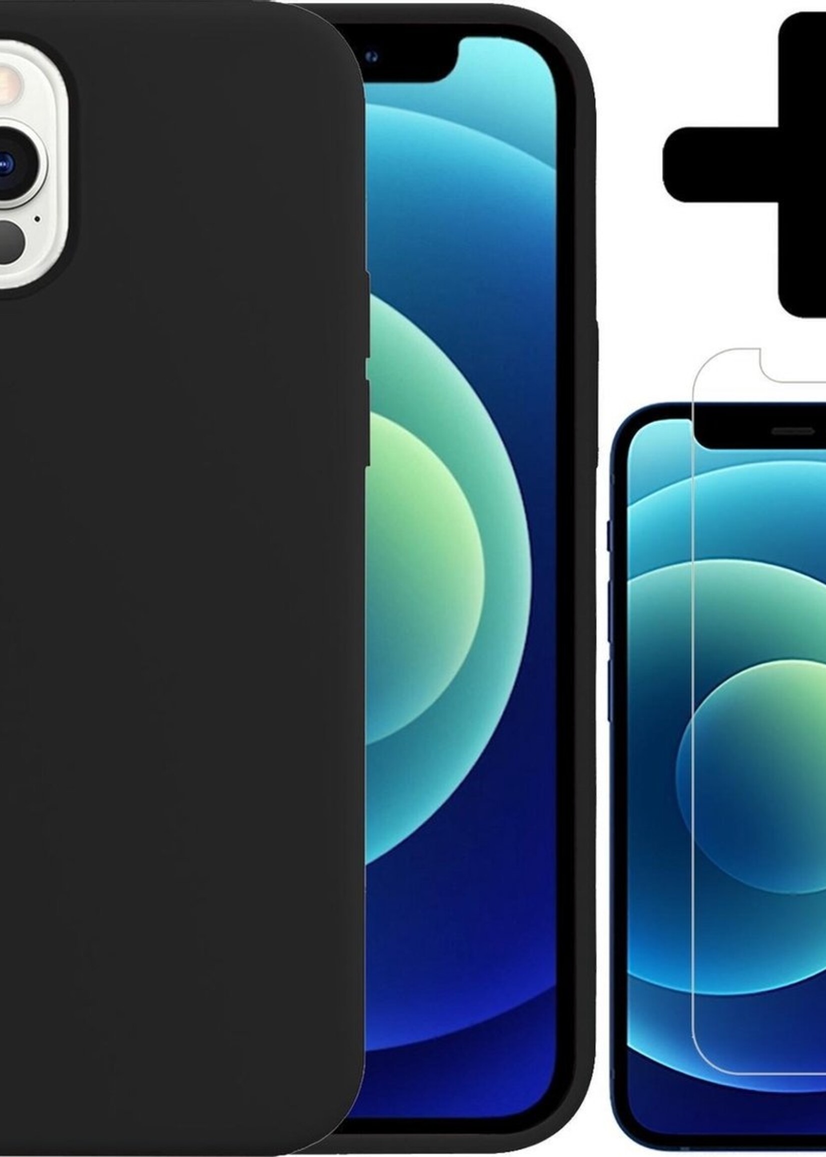 BTH Hoesje Geschikt voor iPhone 12 Pro Max Hoesje Siliconen Case Hoes Met Screenprotector - Hoes Geschikt voor iPhone 12 Pro Max Hoes Cover Case - Zwart