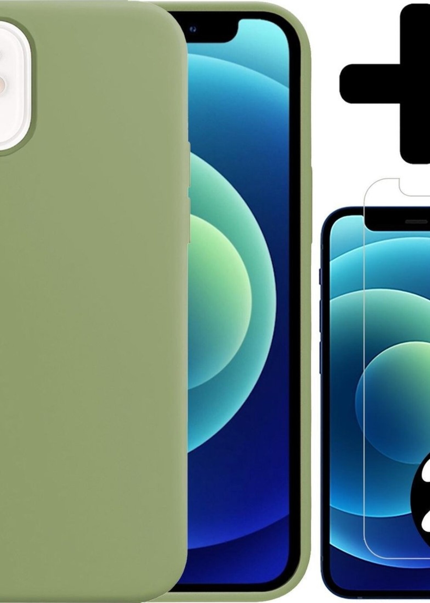 BTH Hoesje Geschikt voor iPhone 12 Mini Hoesje Siliconen Case Hoes Met 2x Screenprotector - Hoes Geschikt voor iPhone 12 Mini Hoes Cover Case - Groen