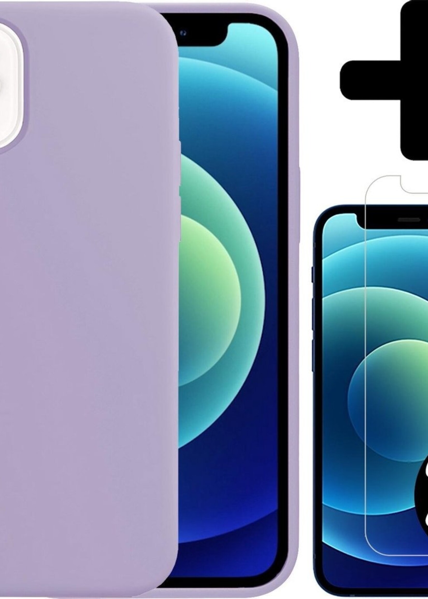 BTH Hoesje Geschikt voor iPhone 12 Mini Hoesje Siliconen Case Hoes Met 2x Screenprotector - Hoes Geschikt voor iPhone 12 Mini Hoes Cover Case - Lila