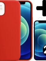 BTH BTH iPhone 12 Mini Hoesje Siliconen Rood En 2x Screenprotector