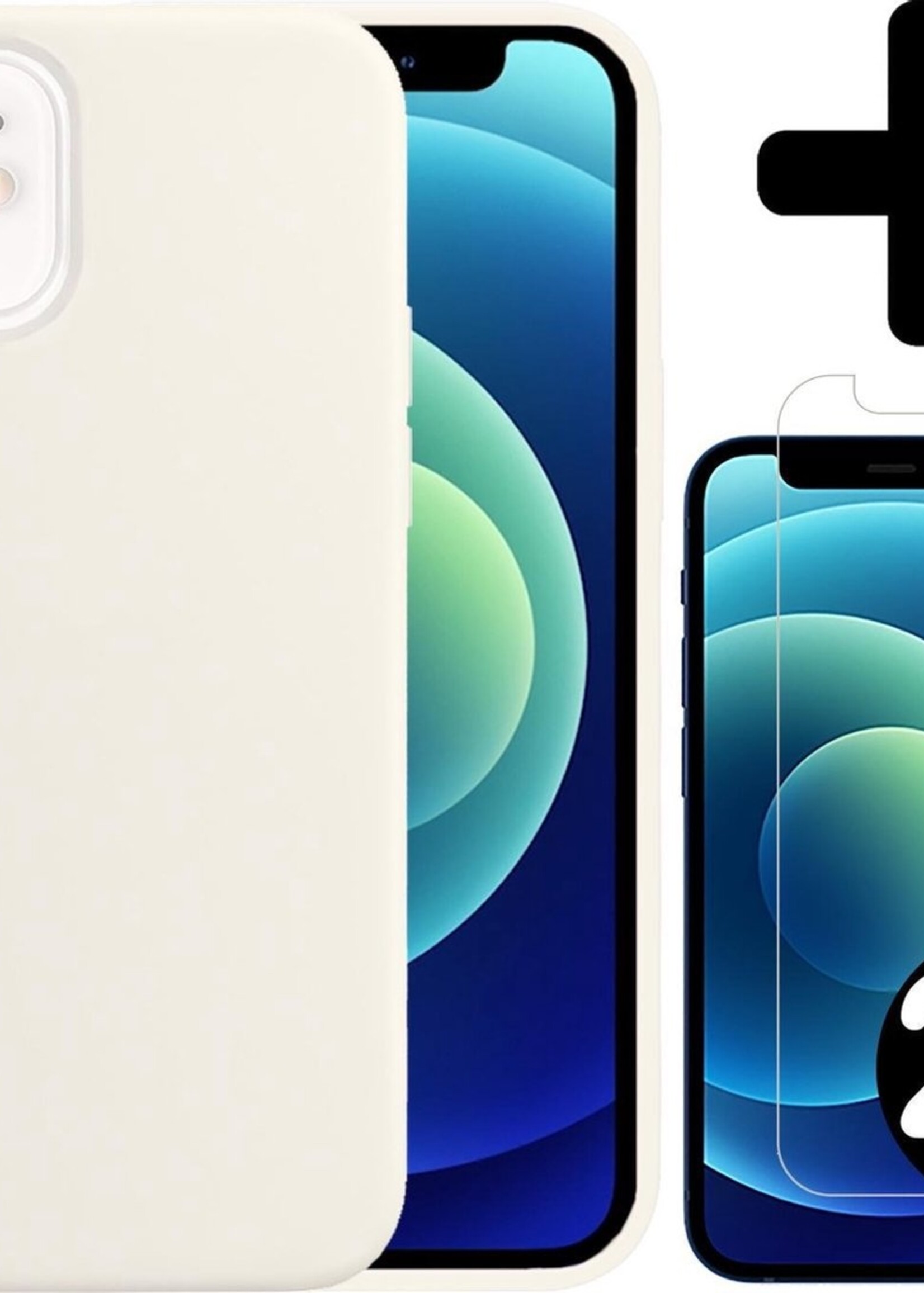 BTH Hoesje Geschikt voor iPhone 12 Mini Hoesje Siliconen Case Hoes Met 2x Screenprotector - Hoes Geschikt voor iPhone 12 Mini Hoes Cover Case - Wit