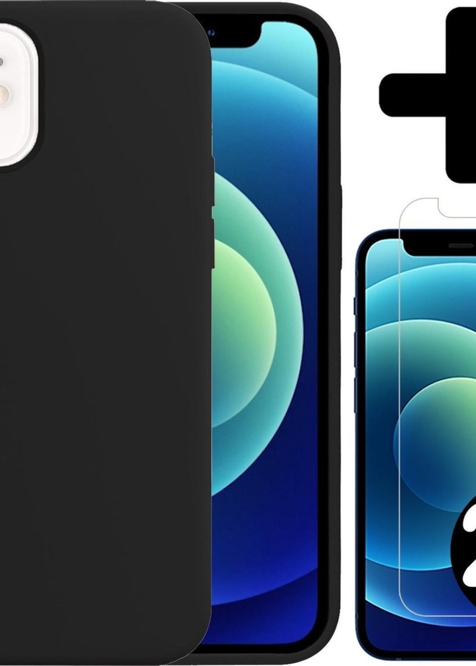 BTH Hoesje Geschikt voor iPhone 12 Mini Hoesje Siliconen Case Hoes Met 2x Screenprotector - Hoes Geschikt voor iPhone 12 Mini Hoes Cover Case - Zwart
