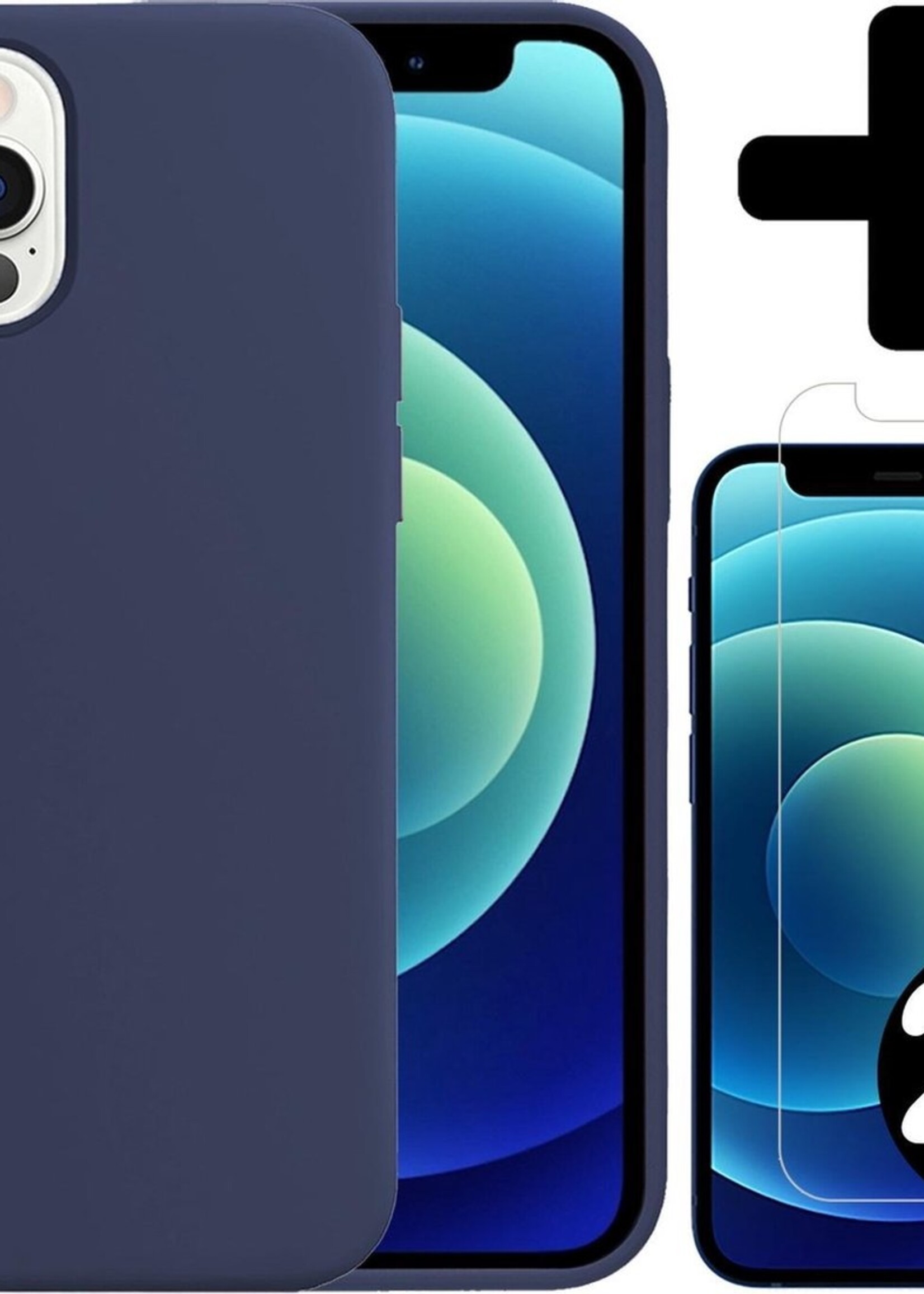 BTH Hoesje Geschikt voor iPhone 12 Pro Max Hoesje Siliconen Case Hoes Met 2x Screenprotector - Hoes Geschikt voor iPhone 12 Pro Max Hoes Cover Case - Donkerblauw