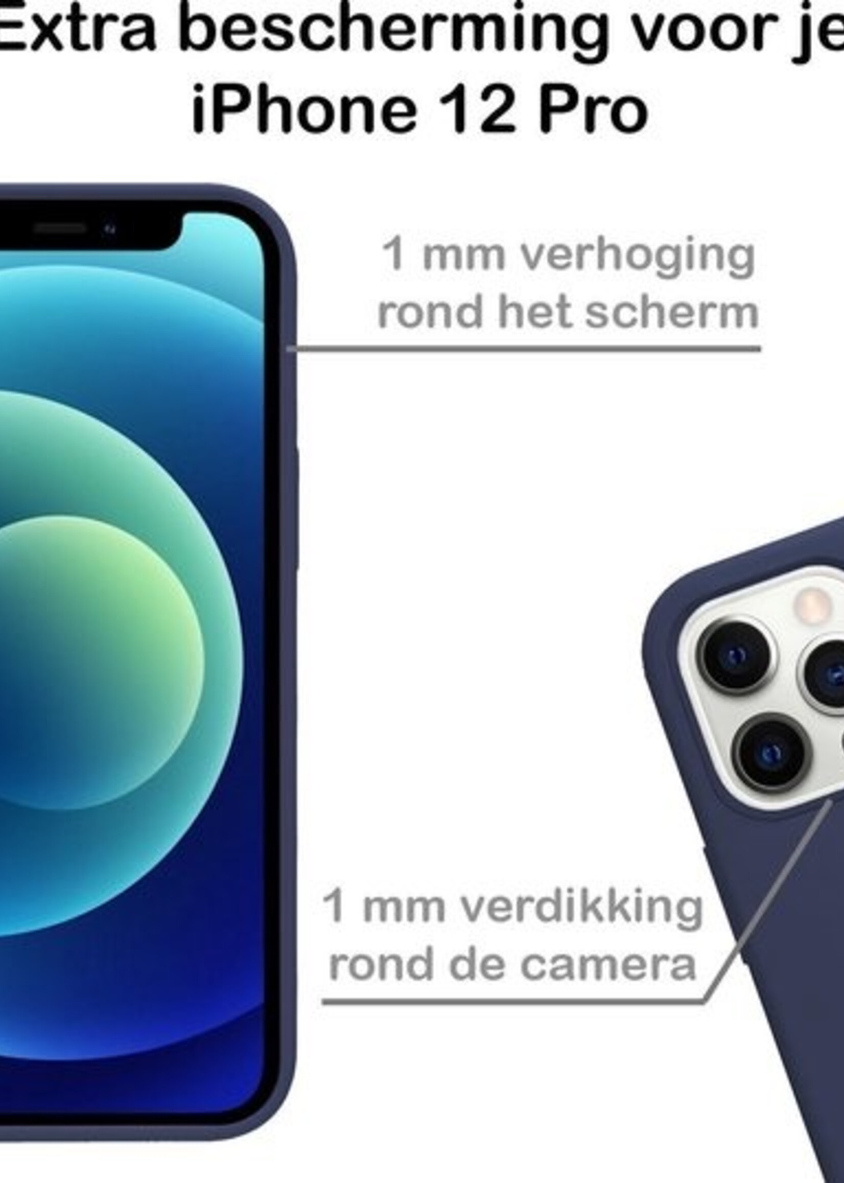 BTH Hoesje Geschikt voor iPhone 12 Pro Max Hoesje Siliconen Case Hoes Met 2x Screenprotector - Hoes Geschikt voor iPhone 12 Pro Max Hoes Cover Case - Donkerblauw