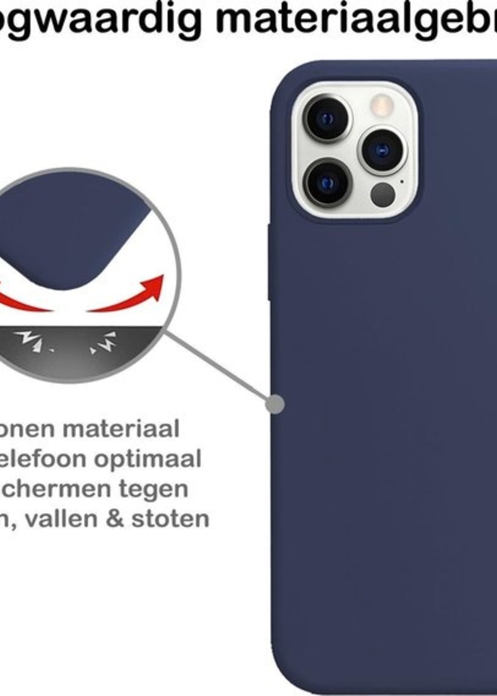 BTH Hoesje Geschikt voor iPhone 12 Pro Max Hoesje Siliconen Case Hoes Met 2x Screenprotector - Hoes Geschikt voor iPhone 12 Pro Max Hoes Cover Case - Donkerblauw