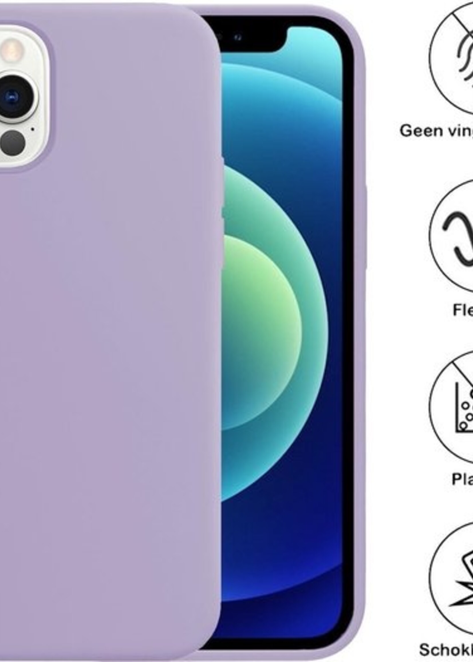 BTH Hoesje Geschikt voor iPhone 12 Pro Max Hoesje Siliconen Case Hoes Met 2x Screenprotector - Hoes Geschikt voor iPhone 12 Pro Max Hoes Cover Case - Lila