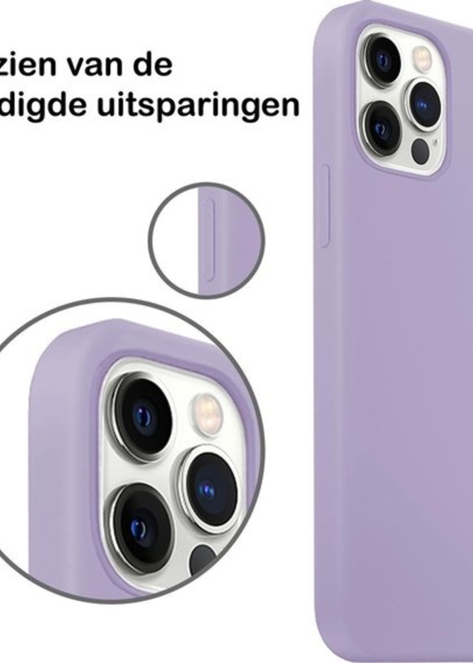 BTH Hoesje Geschikt voor iPhone 12 Pro Max Hoesje Siliconen Case Hoes Met 2x Screenprotector - Hoes Geschikt voor iPhone 12 Pro Max Hoes Cover Case - Lila