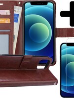 BTH BTH iPhone 12 Mini Hoesje Bookcase met screenprotector met dichte notch - Bruin