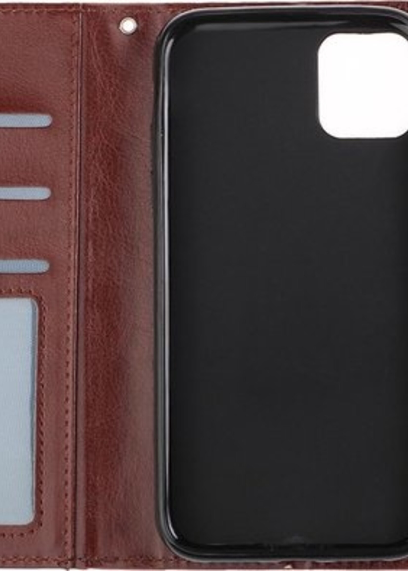 BTH Hoesje Geschikt voor iPhone 12 Mini Hoesje Book Case Hoes Portemonnee Cover Walletcase Met Screenprotector - Hoes Geschikt voor iPhone 12 Mini Hoes Bookcase Hoesje - Bruin