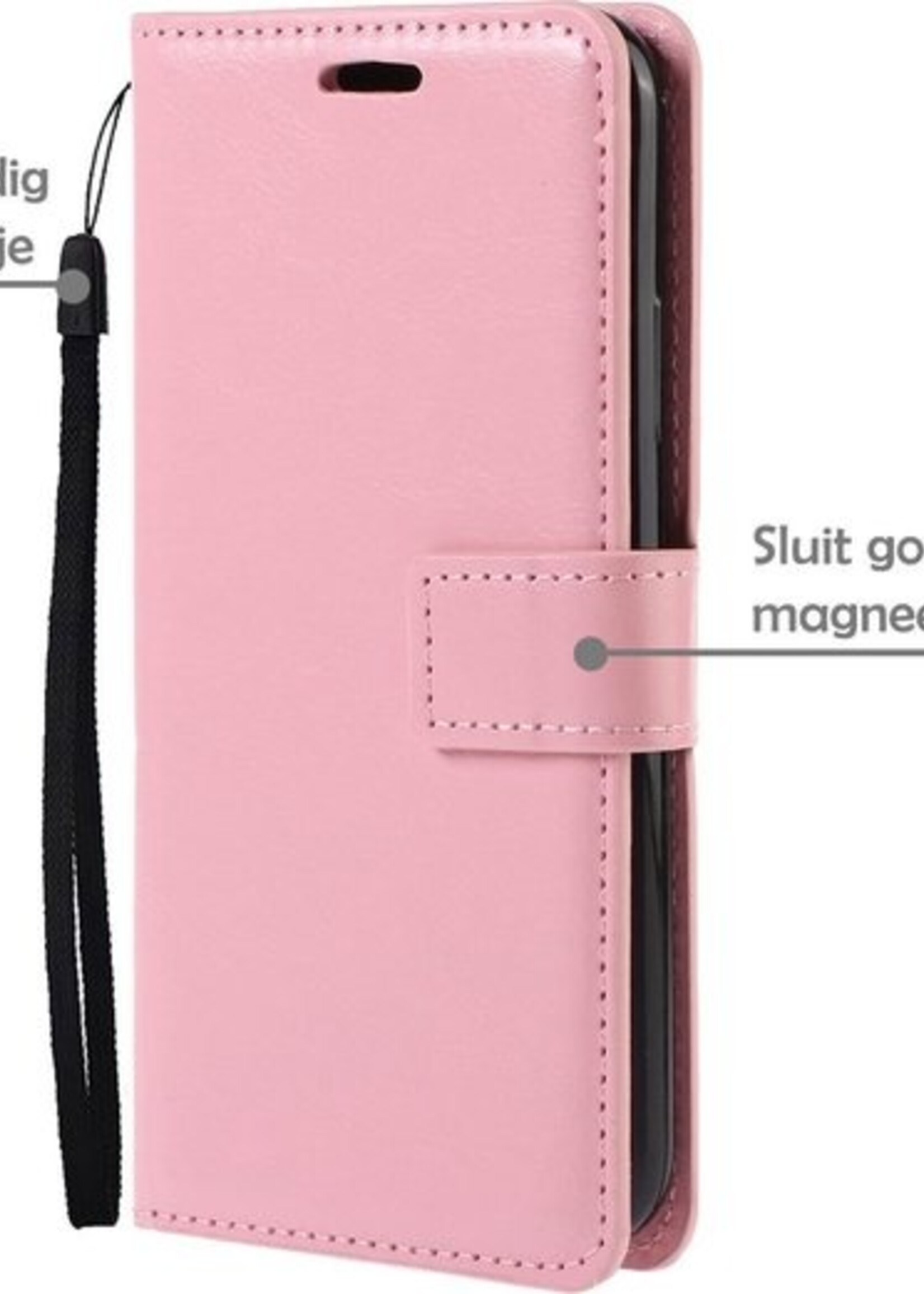 BTH Hoesje Geschikt voor iPhone 12 Mini Hoesje Book Case Hoes Portemonnee Cover Walletcase Met Screenprotector - Hoes Geschikt voor iPhone 12 Mini Hoes Bookcase Hoesje - Lichtroze