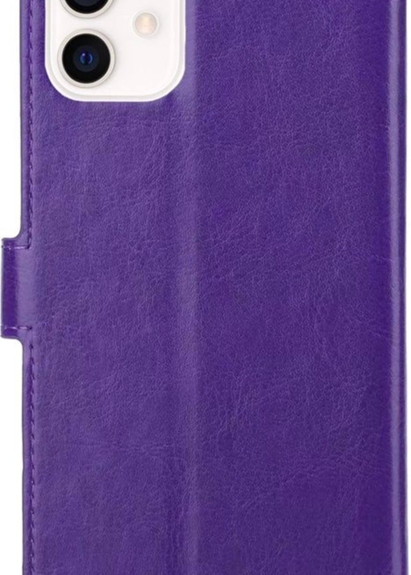 BTH Hoesje Geschikt voor iPhone 12 Mini Hoesje Book Case Hoes Portemonnee Cover Walletcase Met Screenprotector - Hoes Geschikt voor iPhone 12 Mini Hoes Bookcase Hoesje - Paars