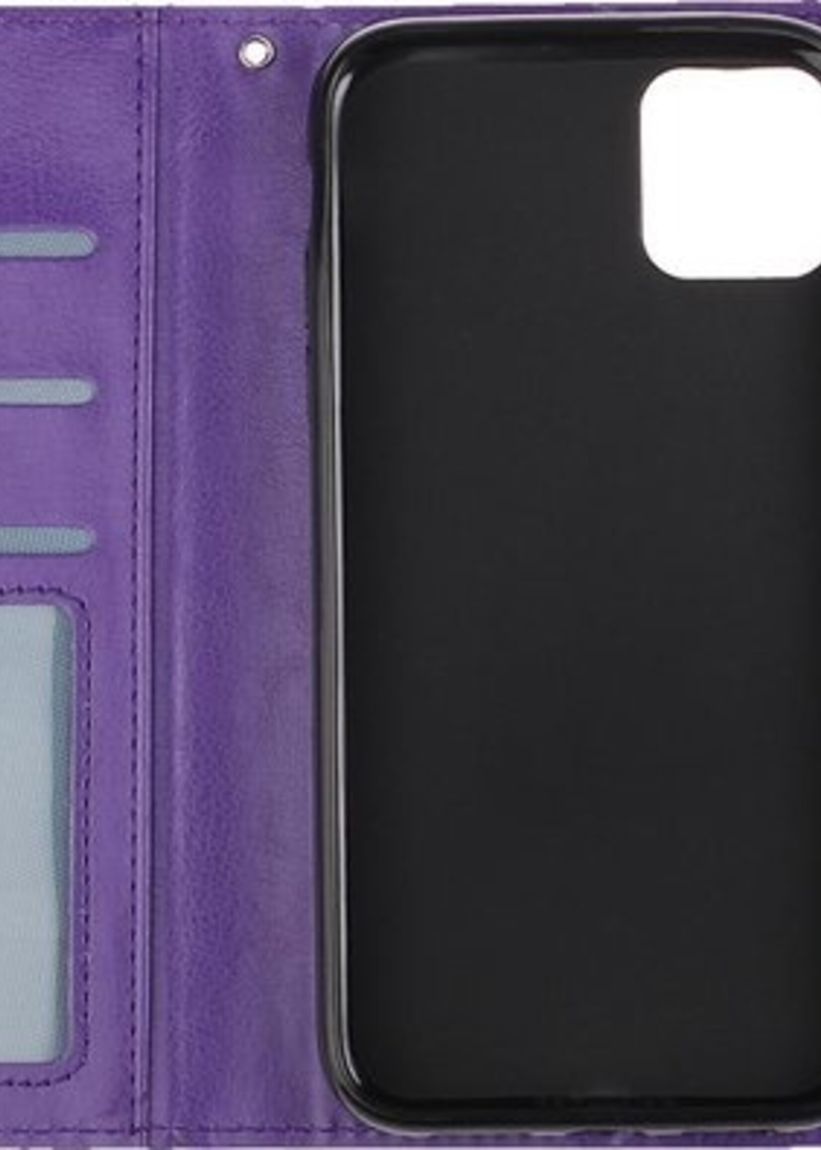 BTH Hoesje Geschikt voor iPhone 12 Mini Hoesje Book Case Hoes Portemonnee Cover Walletcase Met Screenprotector - Hoes Geschikt voor iPhone 12 Mini Hoes Bookcase Hoesje - Paars