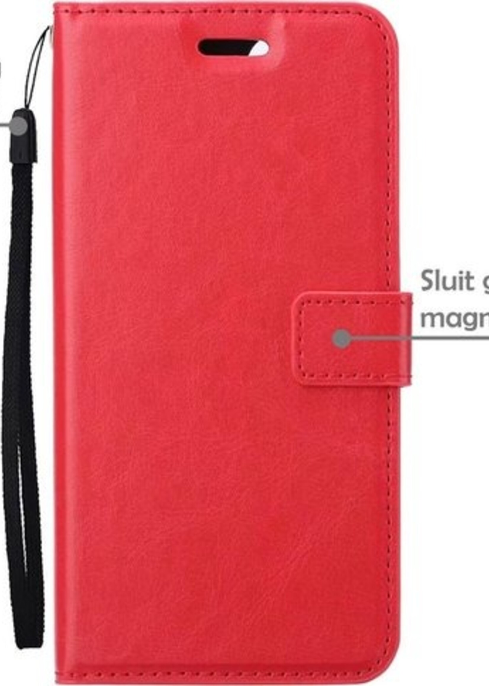 BTH Hoesje Geschikt voor iPhone 12 Pro Max Hoesje Book Case Hoes Portemonnee Cover Walletcase Met Screenprotector - Hoes Geschikt voor iPhone 12 Pro Max Hoes Bookcase Hoesje - Rood