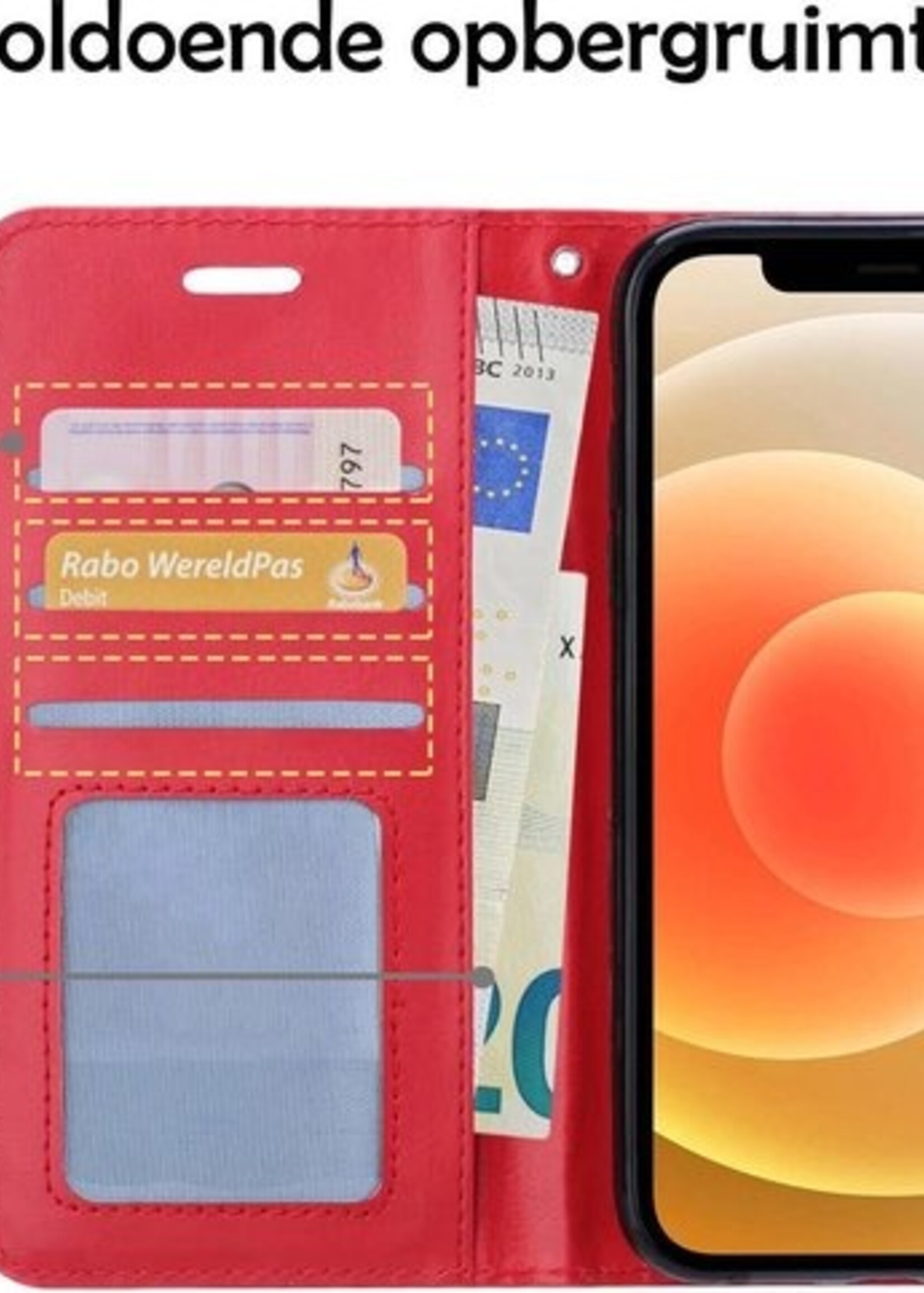 BTH Hoesje Geschikt voor iPhone 12 Pro Max Hoesje Book Case Hoes Portemonnee Cover Walletcase Met Screenprotector - Hoes Geschikt voor iPhone 12 Pro Max Hoes Bookcase Hoesje - Rood