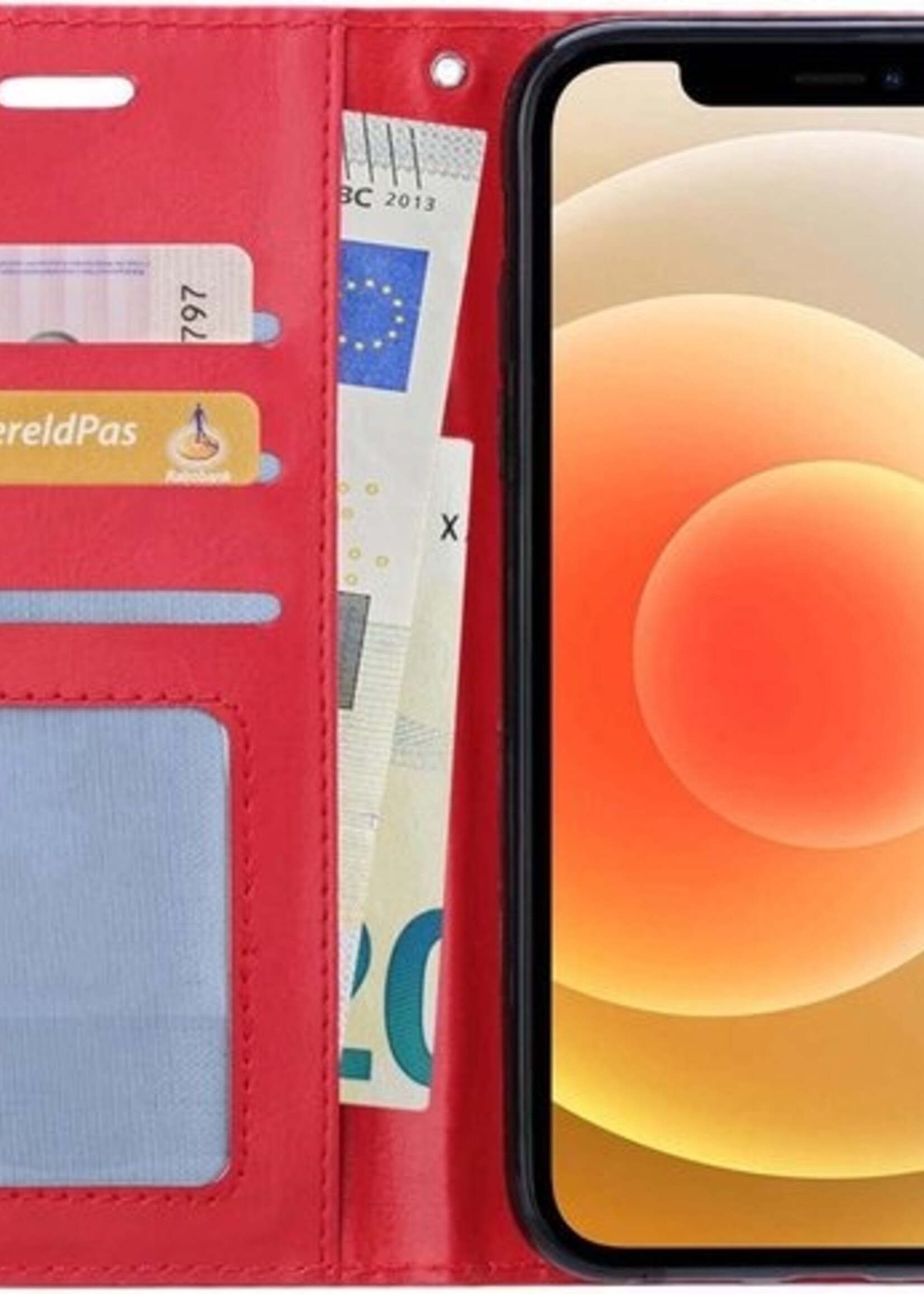 BTH Hoesje Geschikt voor iPhone 12 Pro Max Hoesje Book Case Hoes Portemonnee Cover Walletcase Met Screenprotector - Hoes Geschikt voor iPhone 12 Pro Max Hoes Bookcase Hoesje - Rood