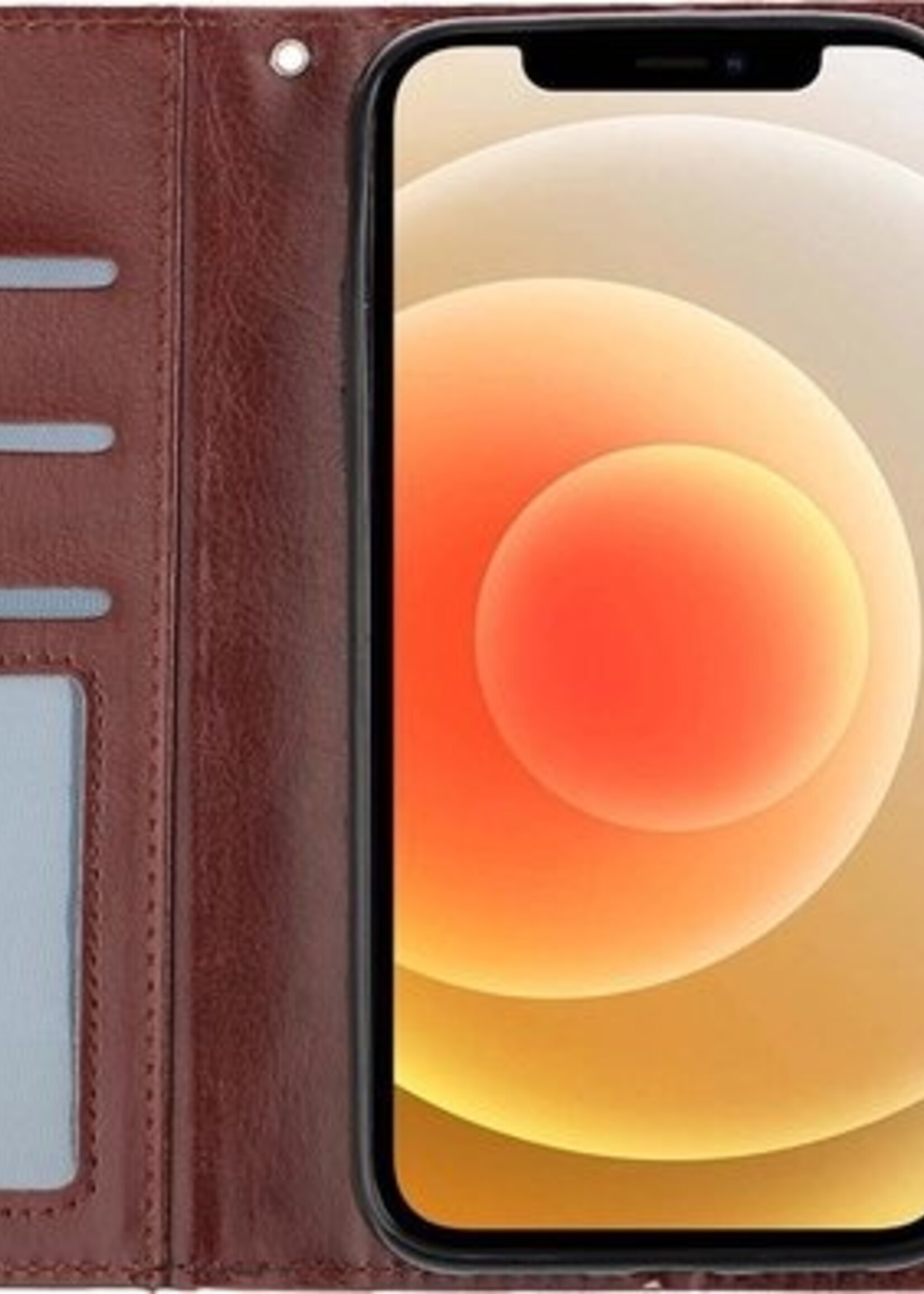 BTH Hoesje Geschikt voor iPhone 12 Pro Max Hoesje Book Case Hoes Portemonnee Cover Walletcase Met Screenprotector - Hoes Geschikt voor iPhone 12 Pro Max Hoes Bookcase Hoesje - Bruin