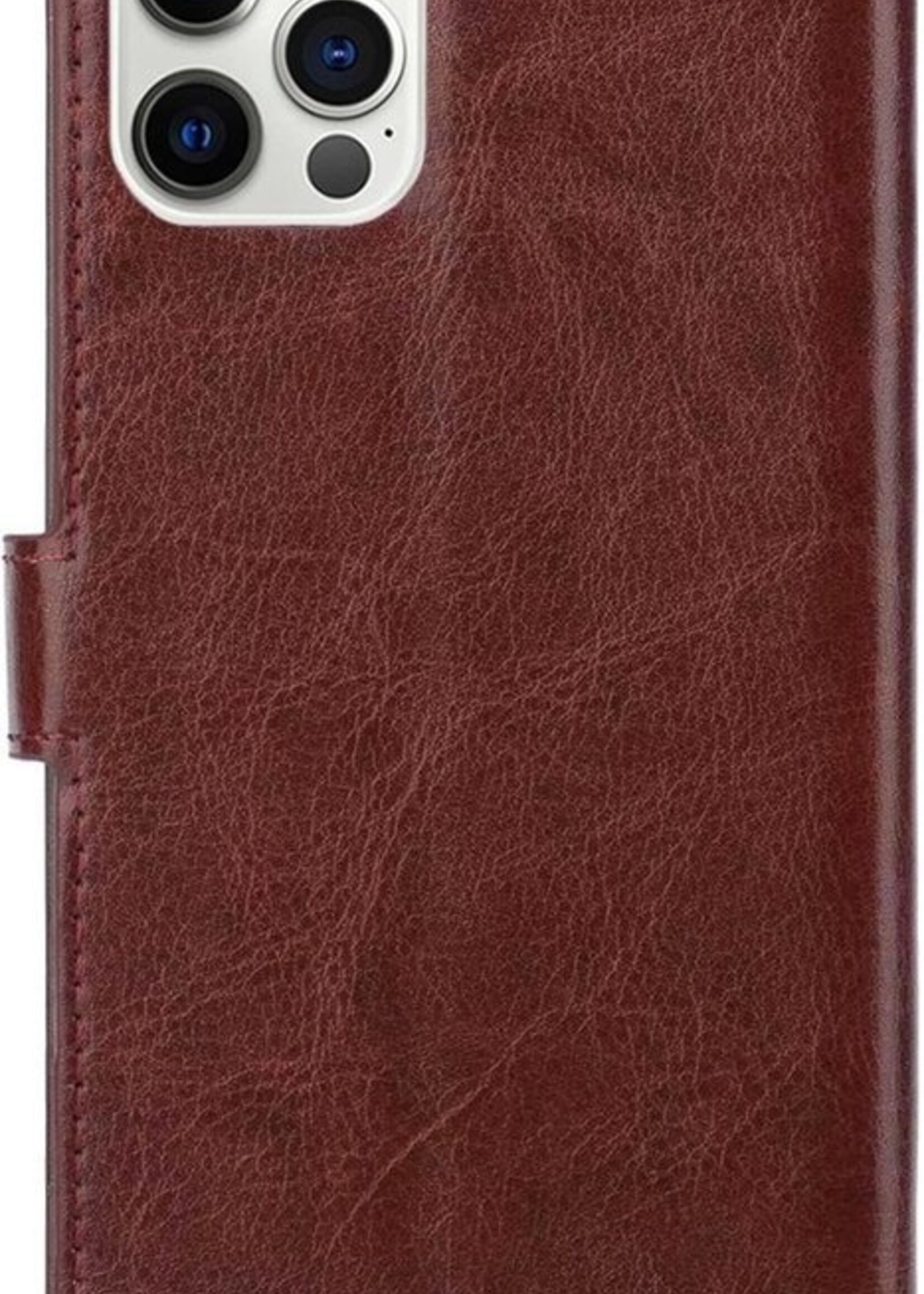 BTH Hoesje Geschikt voor iPhone 12 Pro Max Hoesje Book Case Hoes Portemonnee Cover Walletcase Met Screenprotector - Hoes Geschikt voor iPhone 12 Pro Max Hoes Bookcase Hoesje - Bruin