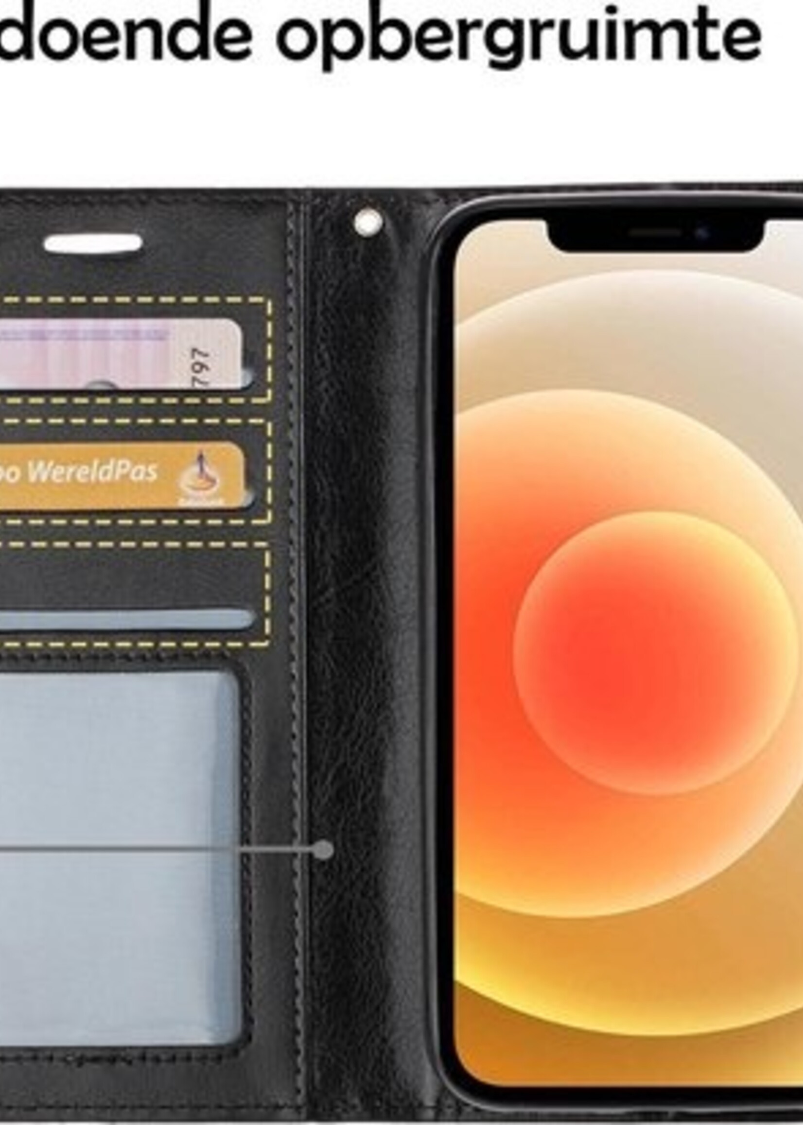 BTH Hoesje Geschikt voor iPhone 12 Pro Max Hoesje Book Case Hoes Portemonnee Cover Walletcase Met Screenprotector - Hoes Geschikt voor iPhone 12 Pro Max Hoes Bookcase Hoesje - Zwart