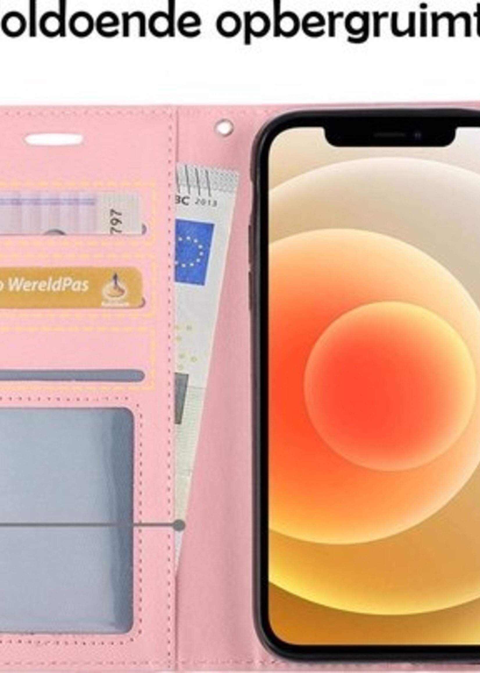 BTH Hoesje Geschikt voor iPhone 12 Mini Hoesje Book Case Hoes Portemonnee Cover Walletcase Met 2x Screenprotector - Hoes Geschikt voor iPhone 12 Mini Hoes Bookcase Hoesje - Lichtroze