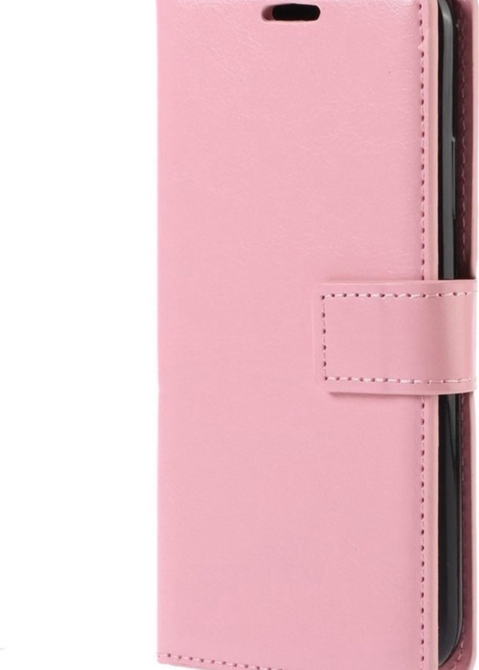 BTH Hoesje Geschikt voor iPhone 12 Mini Hoesje Book Case Hoes Portemonnee Cover Walletcase Met 2x Screenprotector - Hoes Geschikt voor iPhone 12 Mini Hoes Bookcase Hoesje - Lichtroze