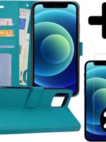 BTH BTH iPhone 12 Mini Hoesje Bookcase met 2x screenprotector met dichte notch - Turquoise