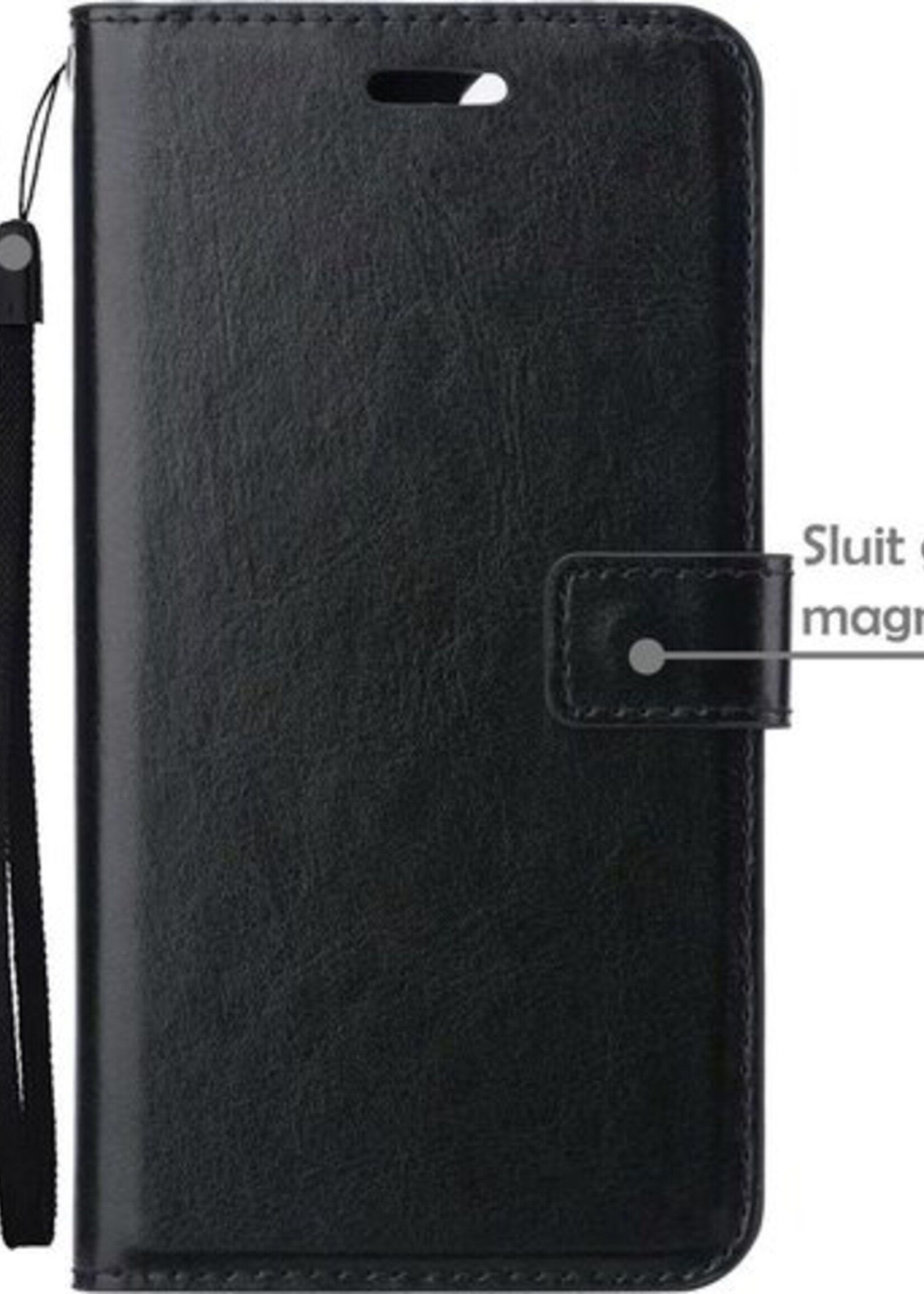 BTH Hoesje Geschikt voor iPhone 12 Mini Hoesje Book Case Hoes Portemonnee Cover Walletcase Met 2x Screenprotector - Hoes Geschikt voor iPhone 12 Mini Hoes Bookcase Hoesje - Zwart