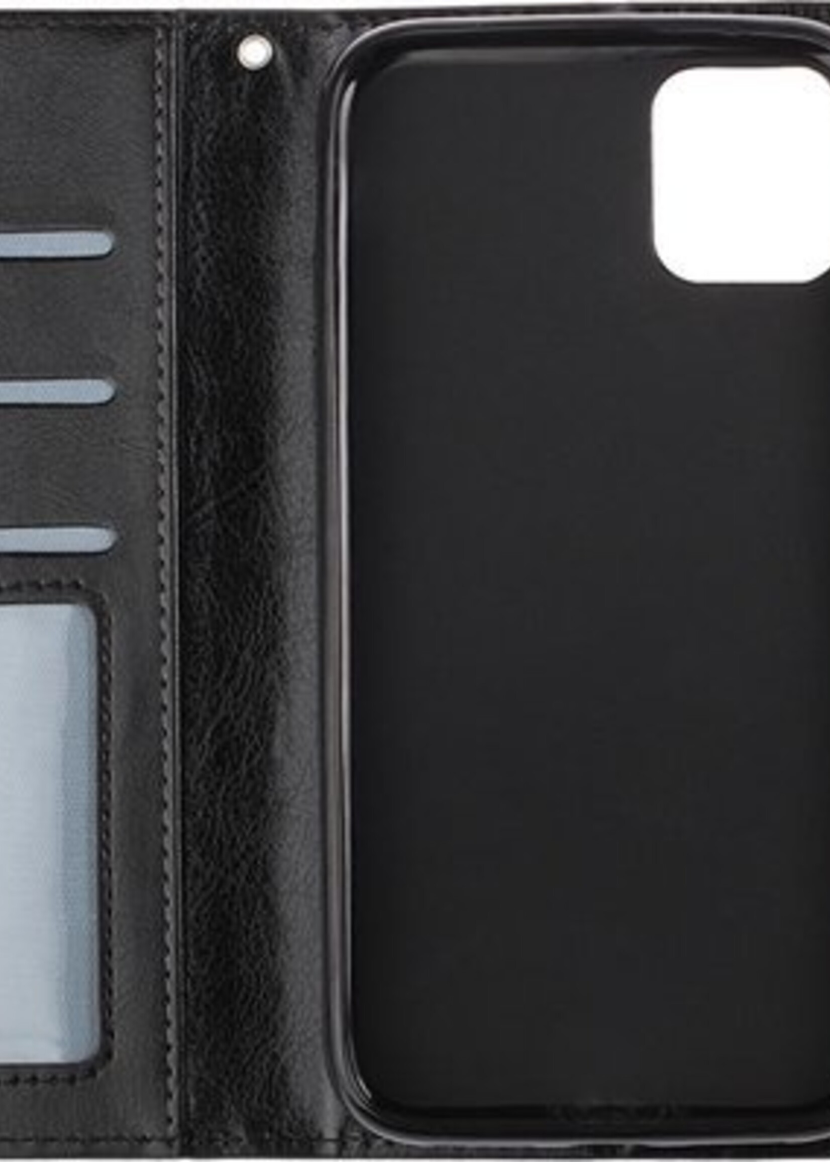 BTH Hoesje Geschikt voor iPhone 12 Mini Hoesje Book Case Hoes Portemonnee Cover Walletcase Met 2x Screenprotector - Hoes Geschikt voor iPhone 12 Mini Hoes Bookcase Hoesje - Zwart