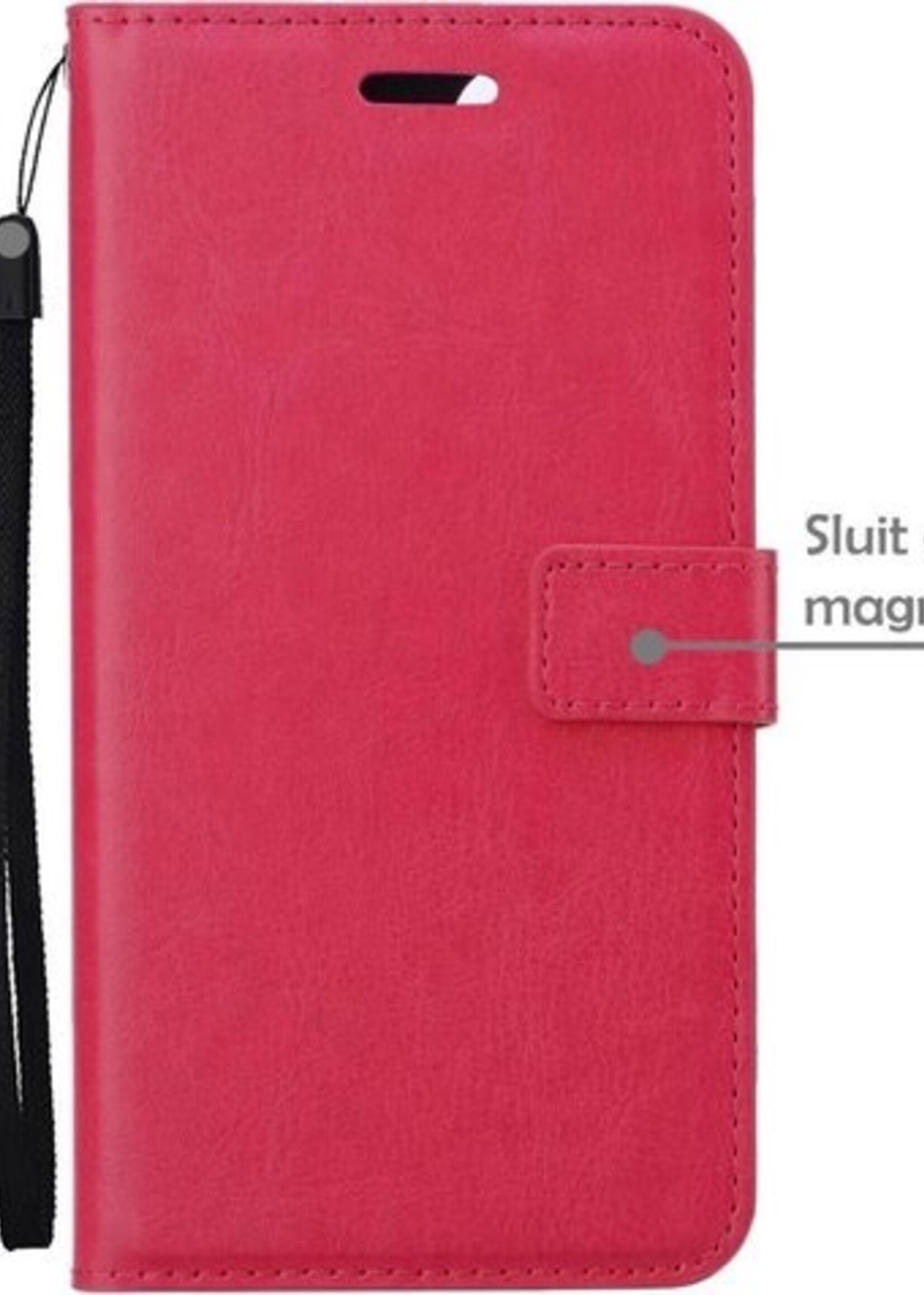 BTH Hoesje Geschikt voor iPhone 12 Pro Max Hoesje Book Case Hoes Portemonnee Cover Walletcase Met 2x Screenprotector - Hoes Geschikt voor iPhone 12 Pro Max Hoes Bookcase Hoesje - Donkerroze