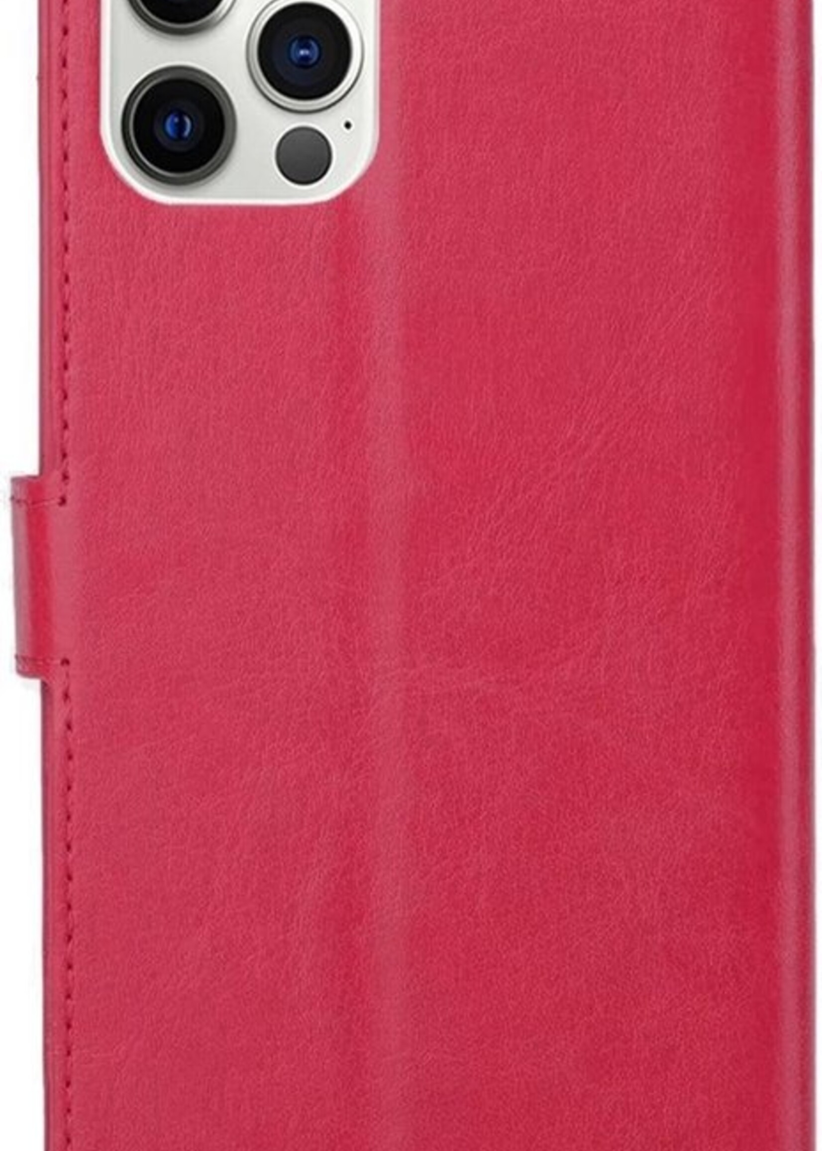 BTH Hoesje Geschikt voor iPhone 12 Pro Max Hoesje Book Case Hoes Portemonnee Cover Walletcase Met 2x Screenprotector - Hoes Geschikt voor iPhone 12 Pro Max Hoes Bookcase Hoesje - Donkerroze