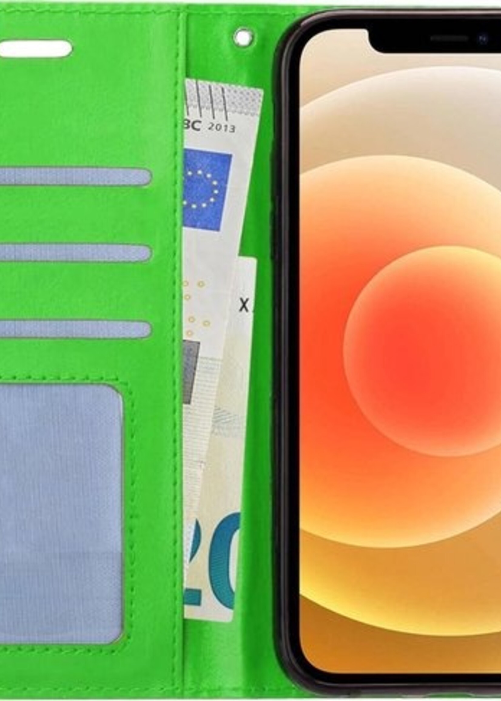 BTH Hoesje Geschikt voor iPhone 12 Pro Max Hoesje Book Case Hoes Portemonnee Cover Walletcase Met 2x Screenprotector - Hoes Geschikt voor iPhone 12 Pro Max Hoes Bookcase Hoesje - Groen